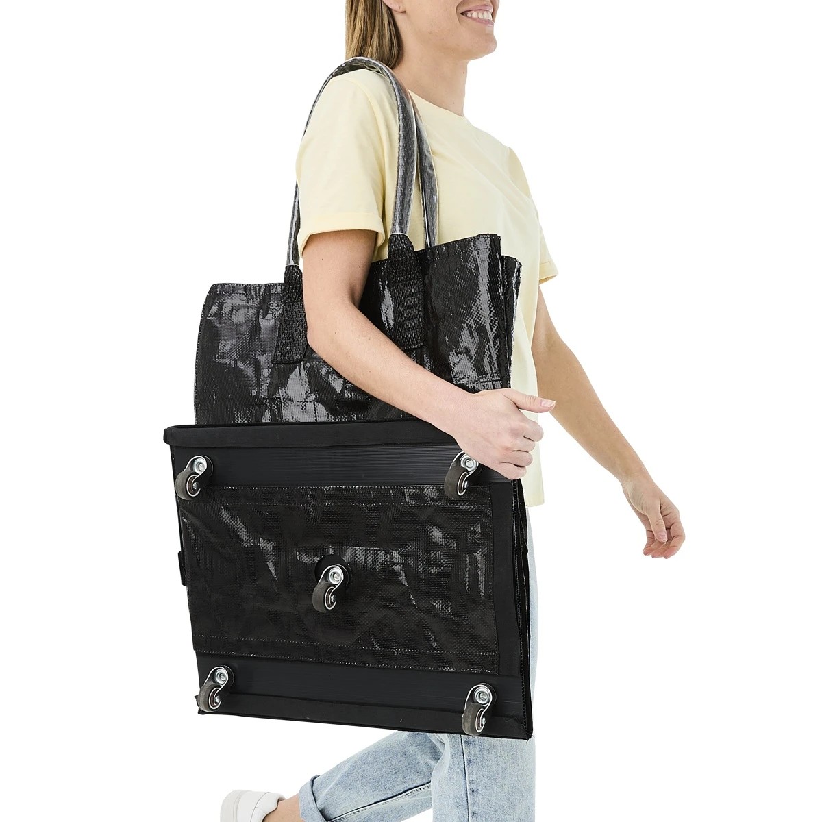 2 91cm Foldable Shopping Trolley - Black, 2 of 10