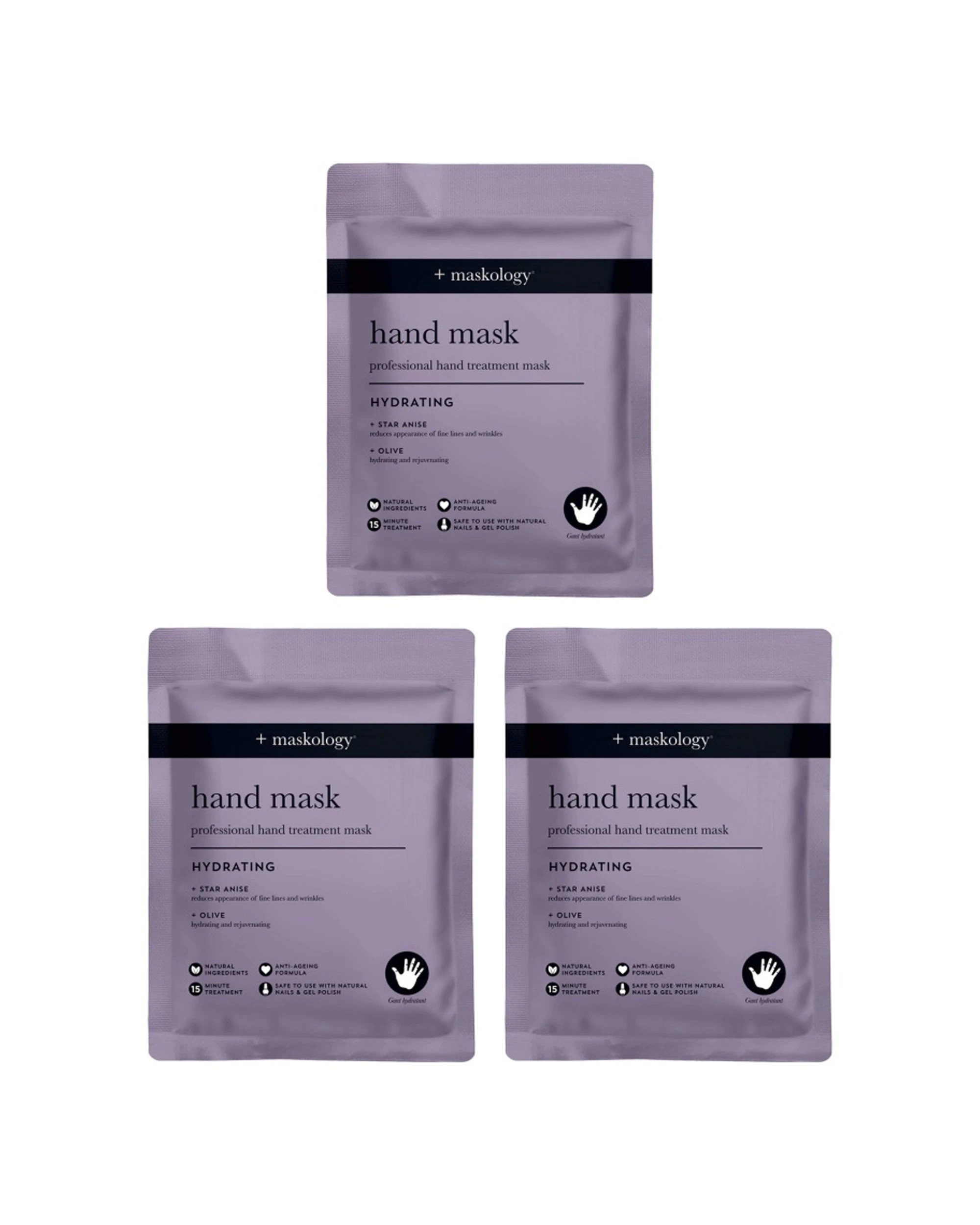 1 Maskology 3PK Hand Mask Professional Treatment Hydrating & Anti-Ageing - Purple, 1 of 4