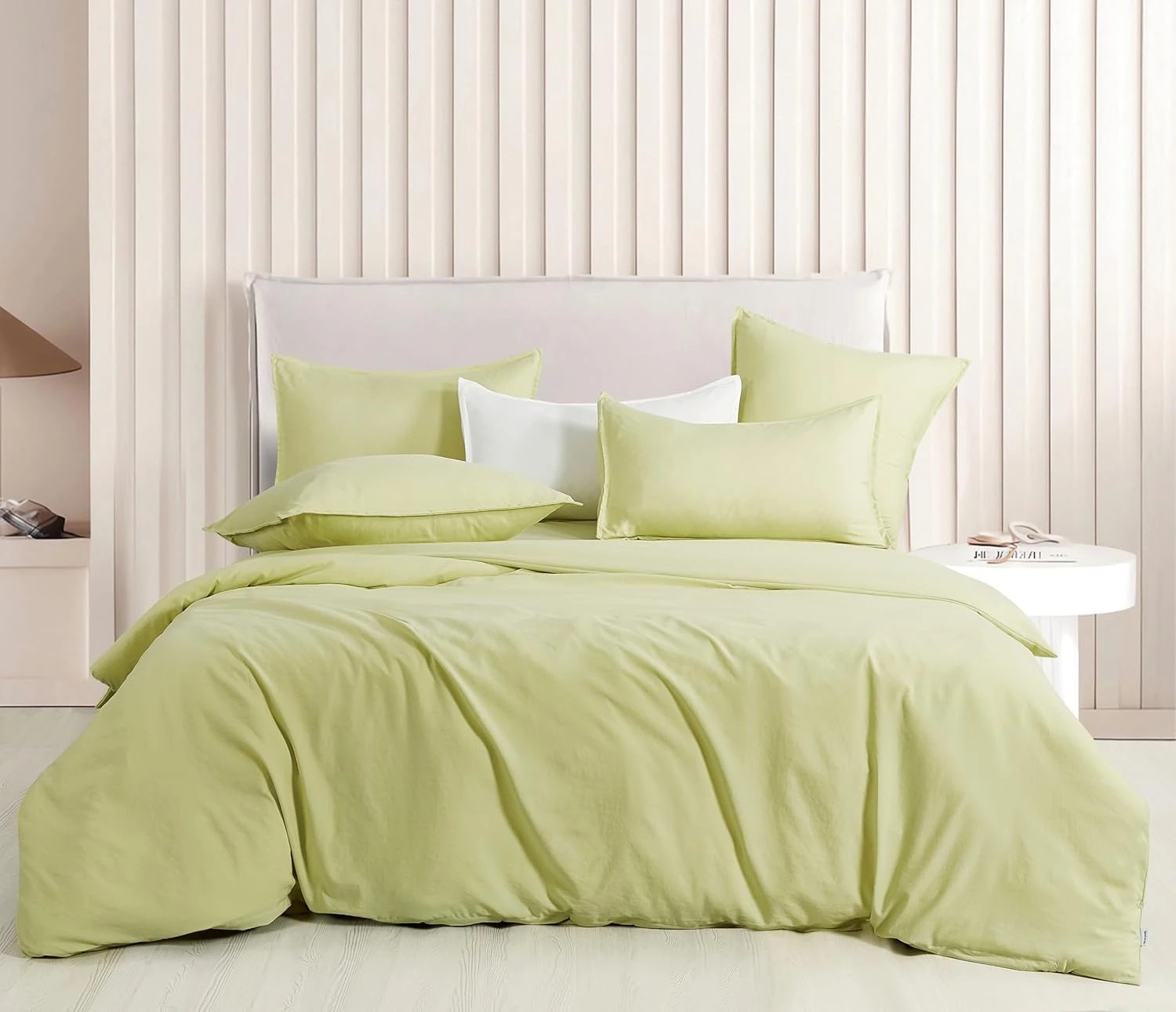 1 CleverPolly 100% Vintage Washed Microfibre Quilt Cover Set - Lemon - Super King Bed, 1 of 5