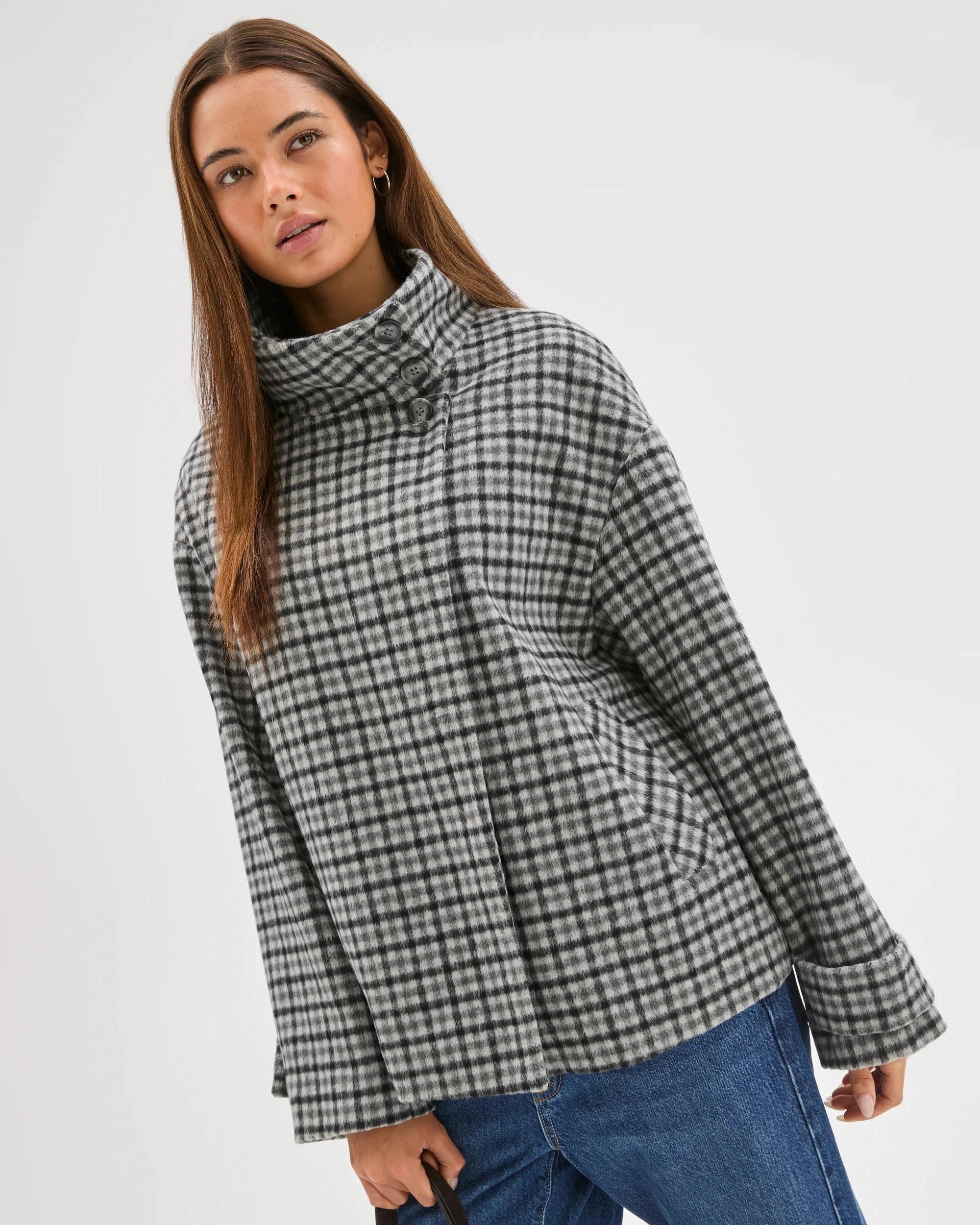5 Lily Loves Funnel Neck Short Coat CHECK, 5 of 8