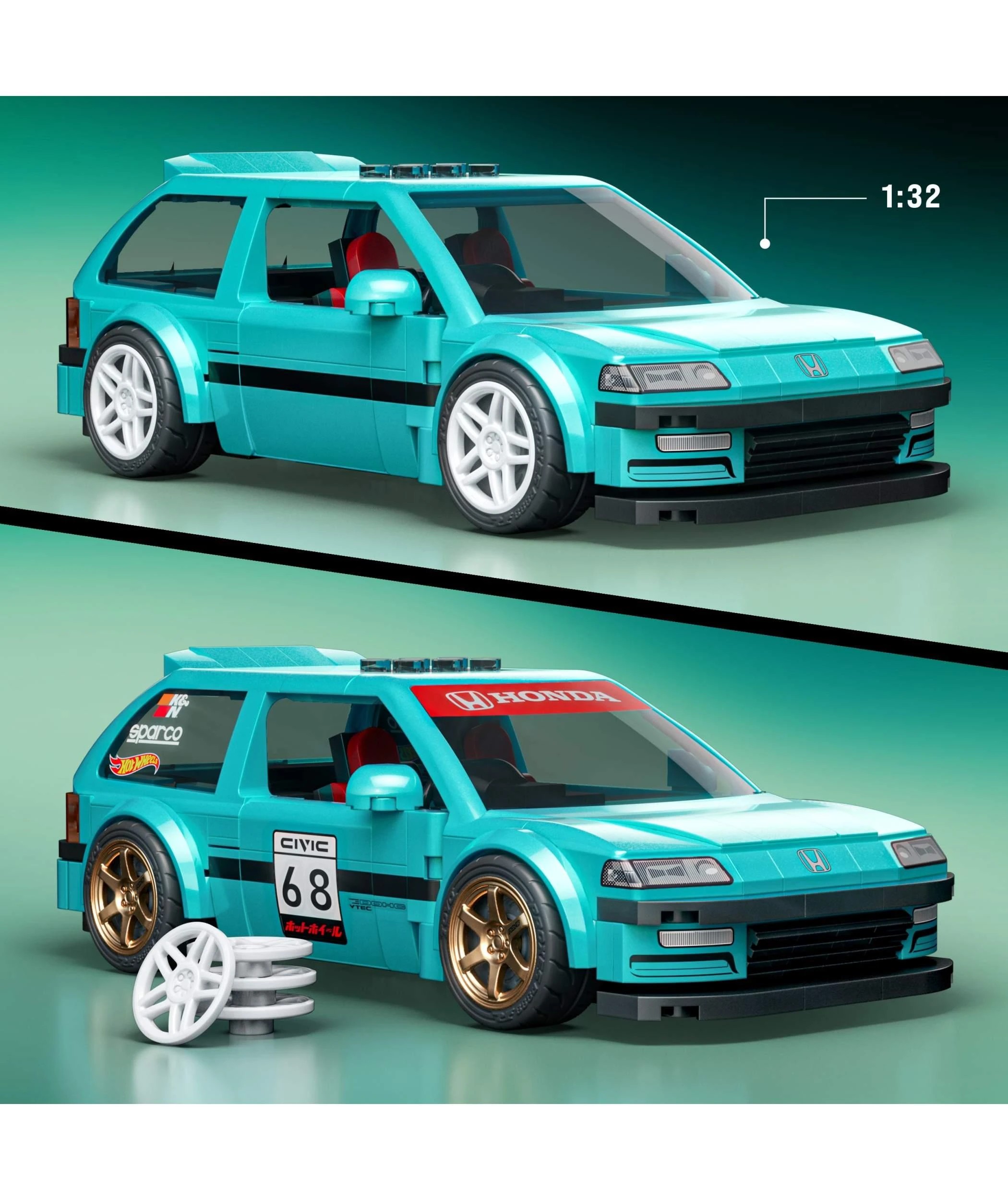 3 Mattel Brick Shop Hot Wheels Custom ’90 Honda Civic EF Building Toy Kit - Multi, 3 of 6