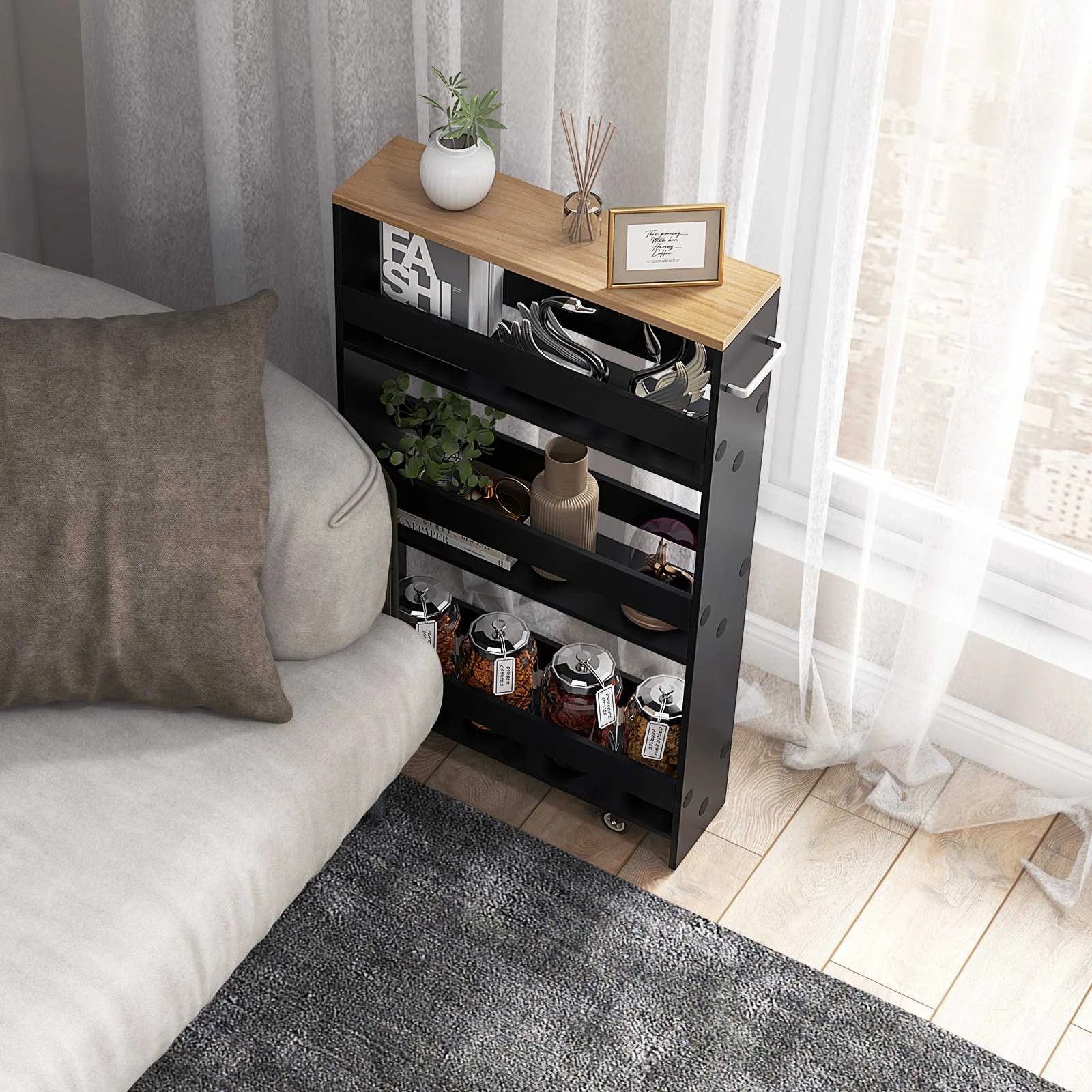 4 Costway 4-Tier Slim Storage Cart Black, 4 of 4