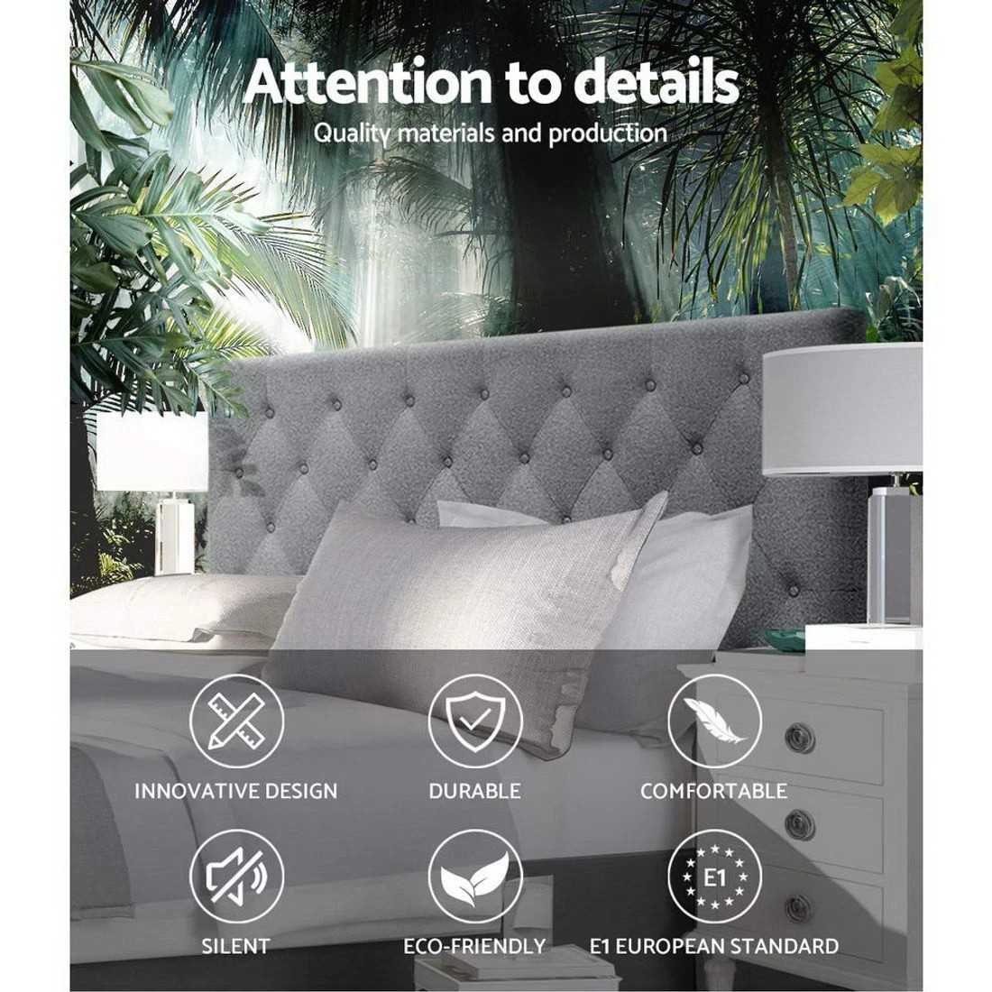 4 Artiss Bed Head Headboard Queen Size Fabric - Grey, 4 of 7