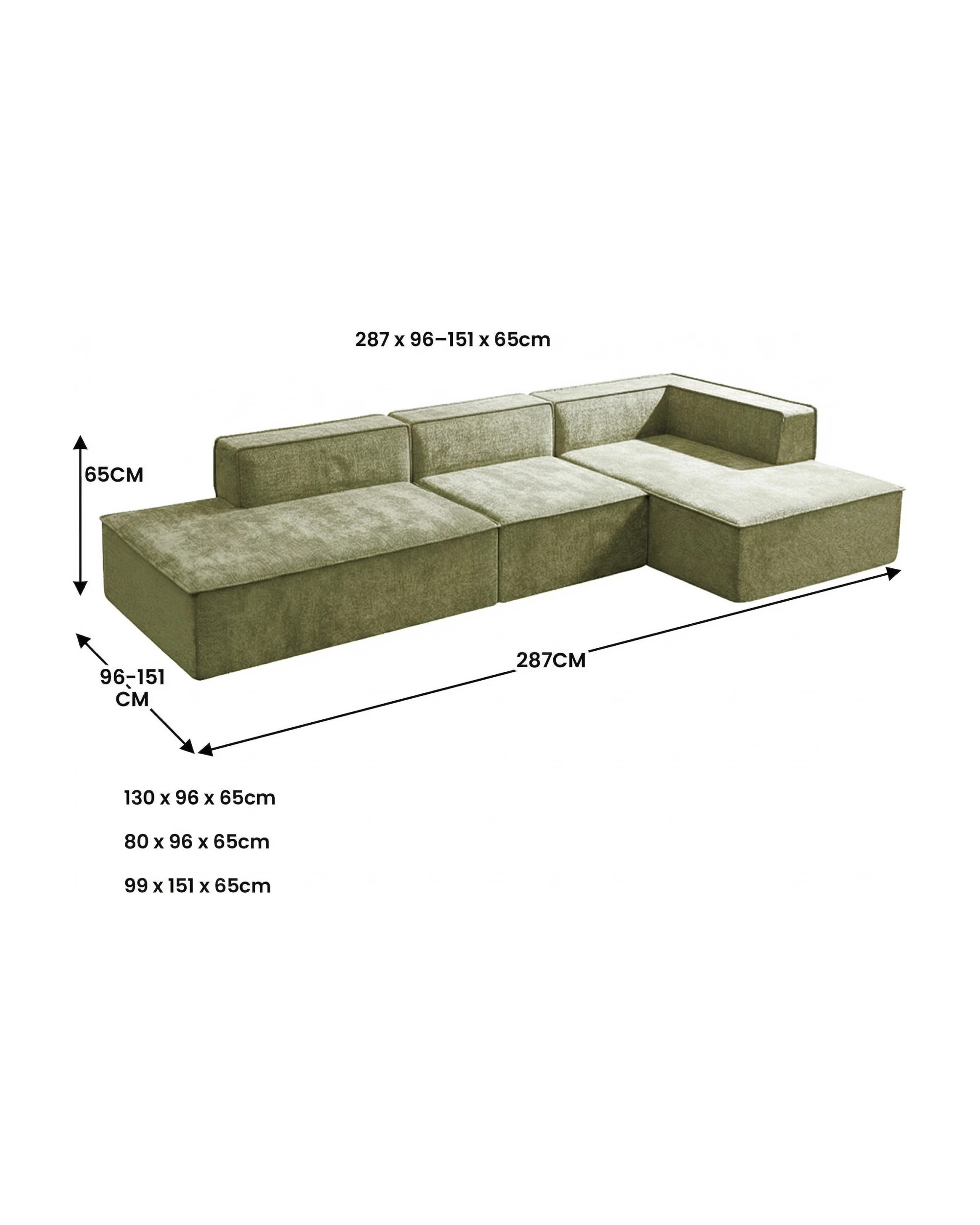 3 Sarantino Vani 3 Seater Modular Sofa Set - Green, 3 of 7