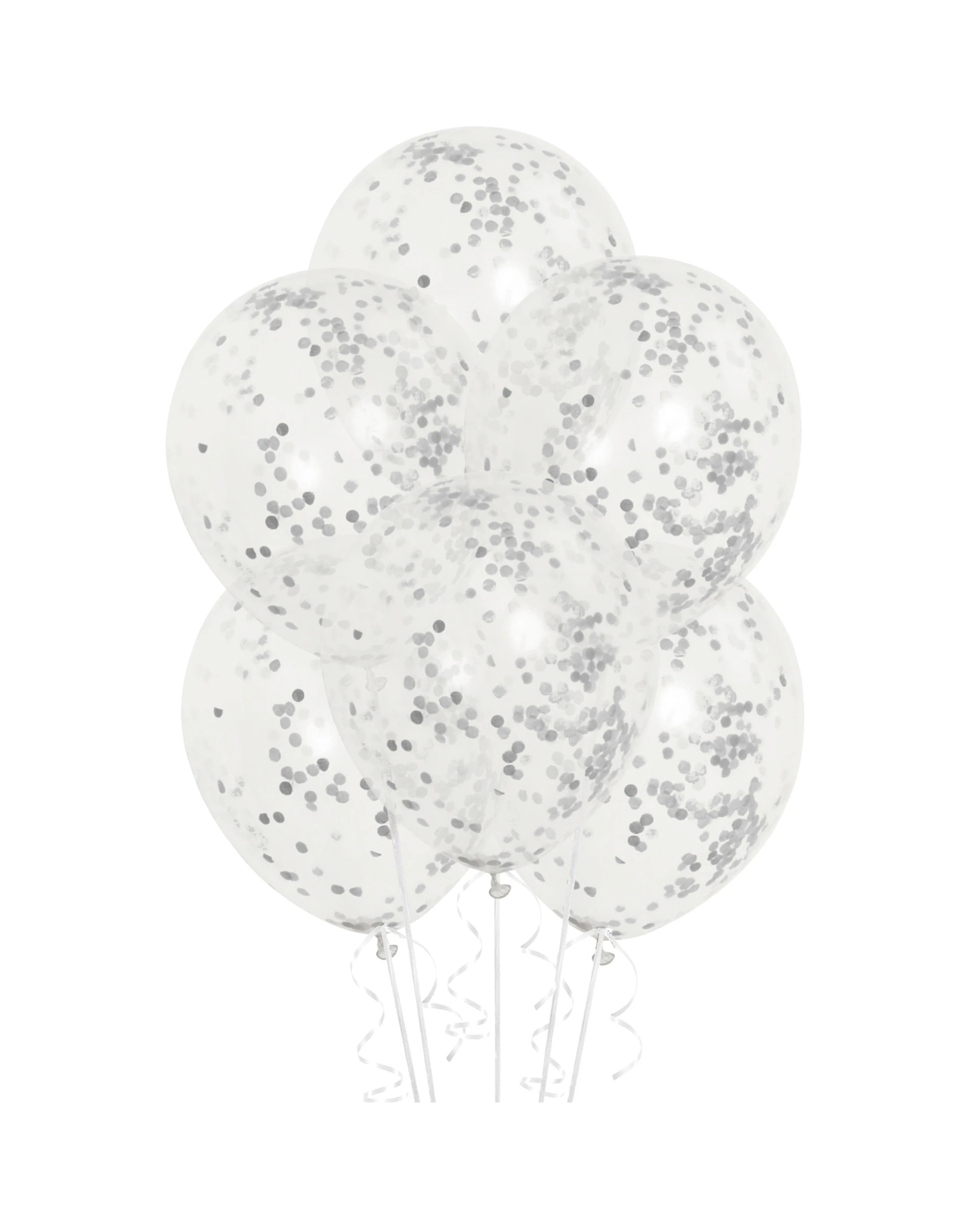 1 Unique Pre-filled Confetti Balloons Pack of 6 - Silver, 1 of 1