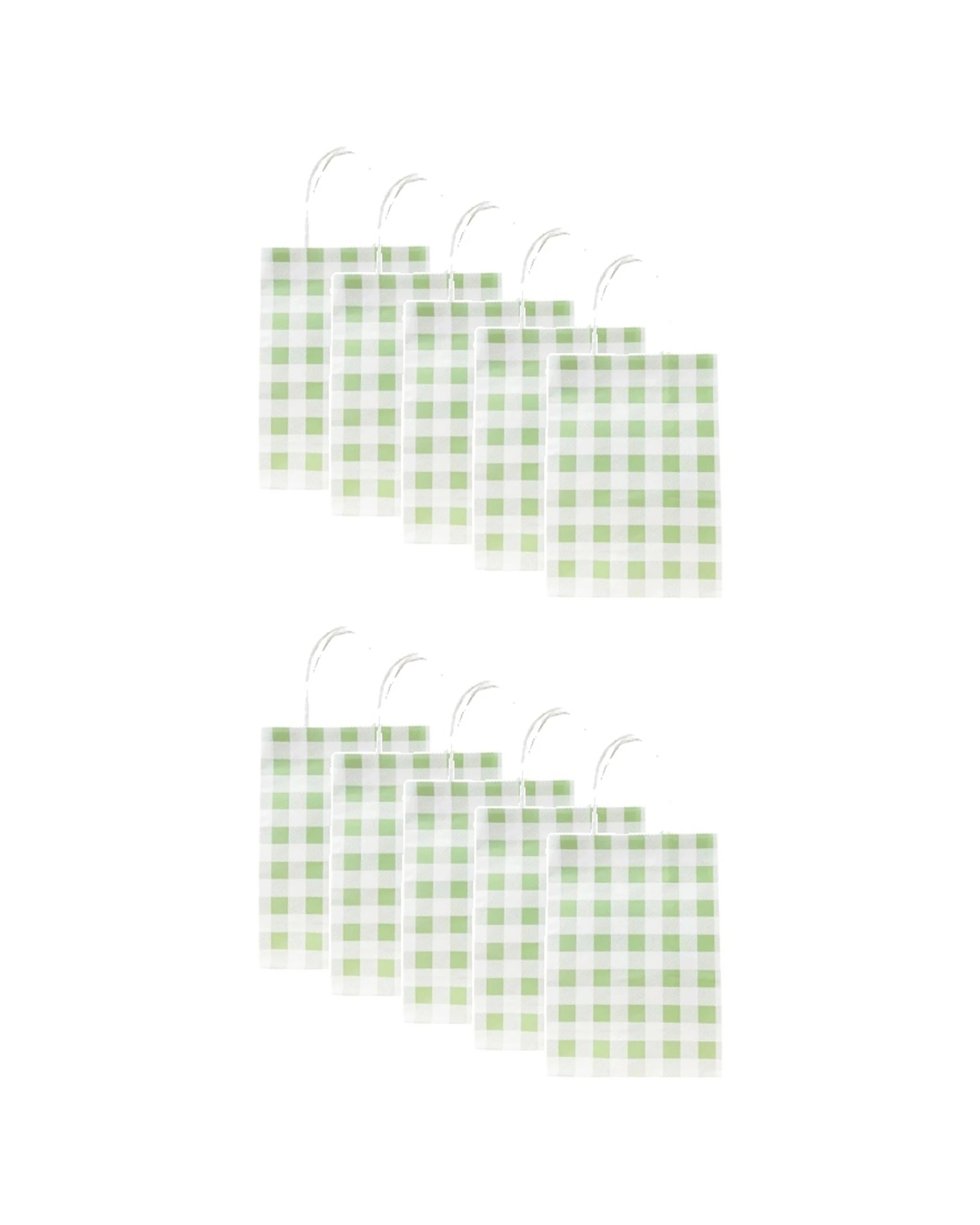 1 Party Maker 10pc Gingham Paper Gift Bags With Carboard Handle - Green, 1 of 2