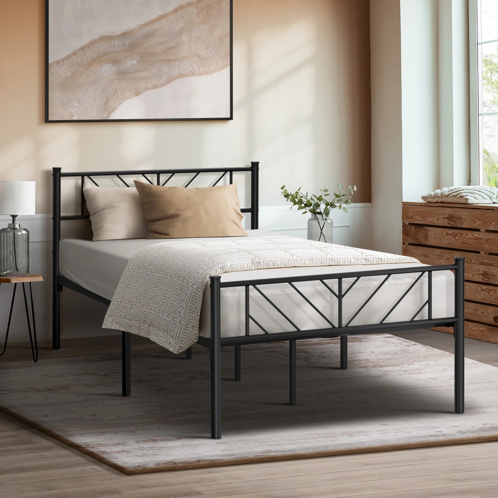2 Oikiture Metal Bed Frame King Single Bed Base Platform Sis
 - Black, 2 of 9