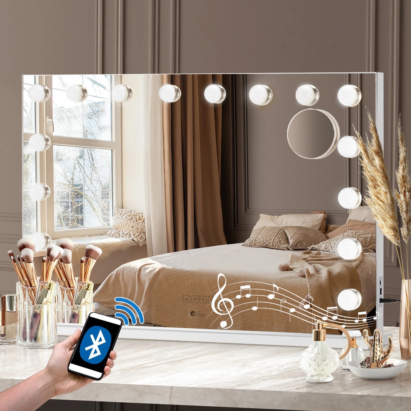 5 Oikiture Bluetooth Hollywood Makeup Mirror 16 LED Light 90x62cm Vanity Mirrors - White, 5 of 7