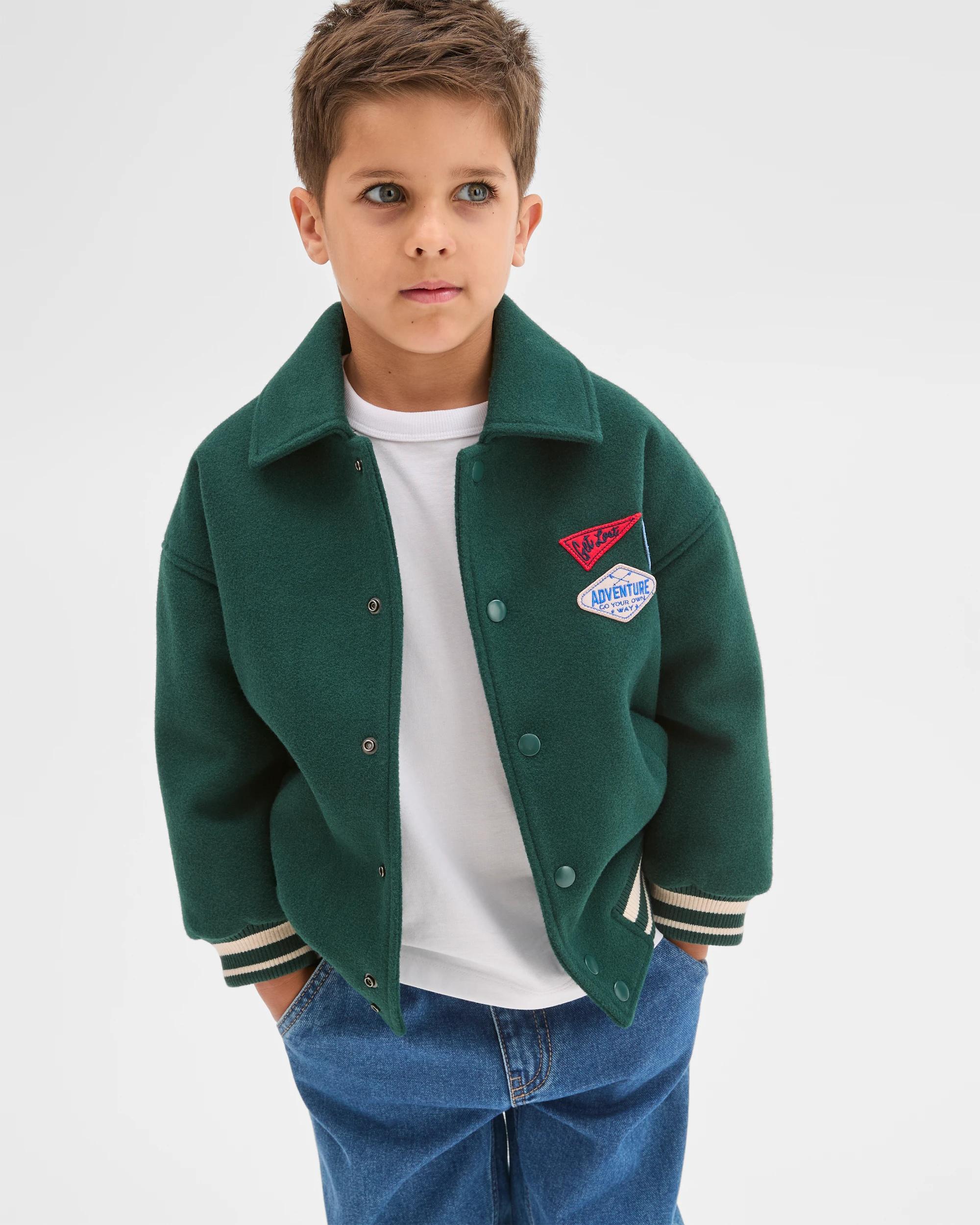 4 Target Kids Long Sleeve Varsity Bomber Jacket GREEN, 4 of 8