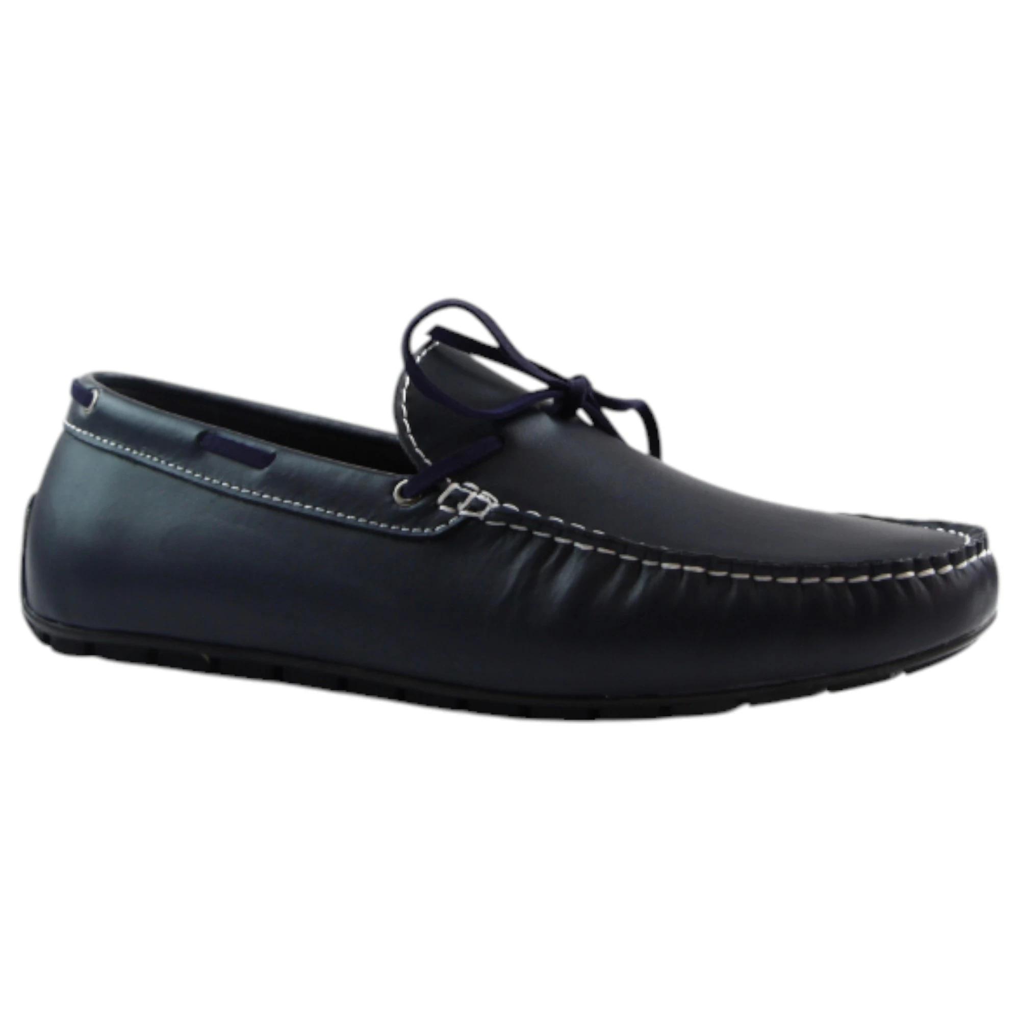 1 Zasel Anchor Boat Shoes Leather Mens Casual Slip On Deck Grip Loafers DARK BLUE, 1 of 3