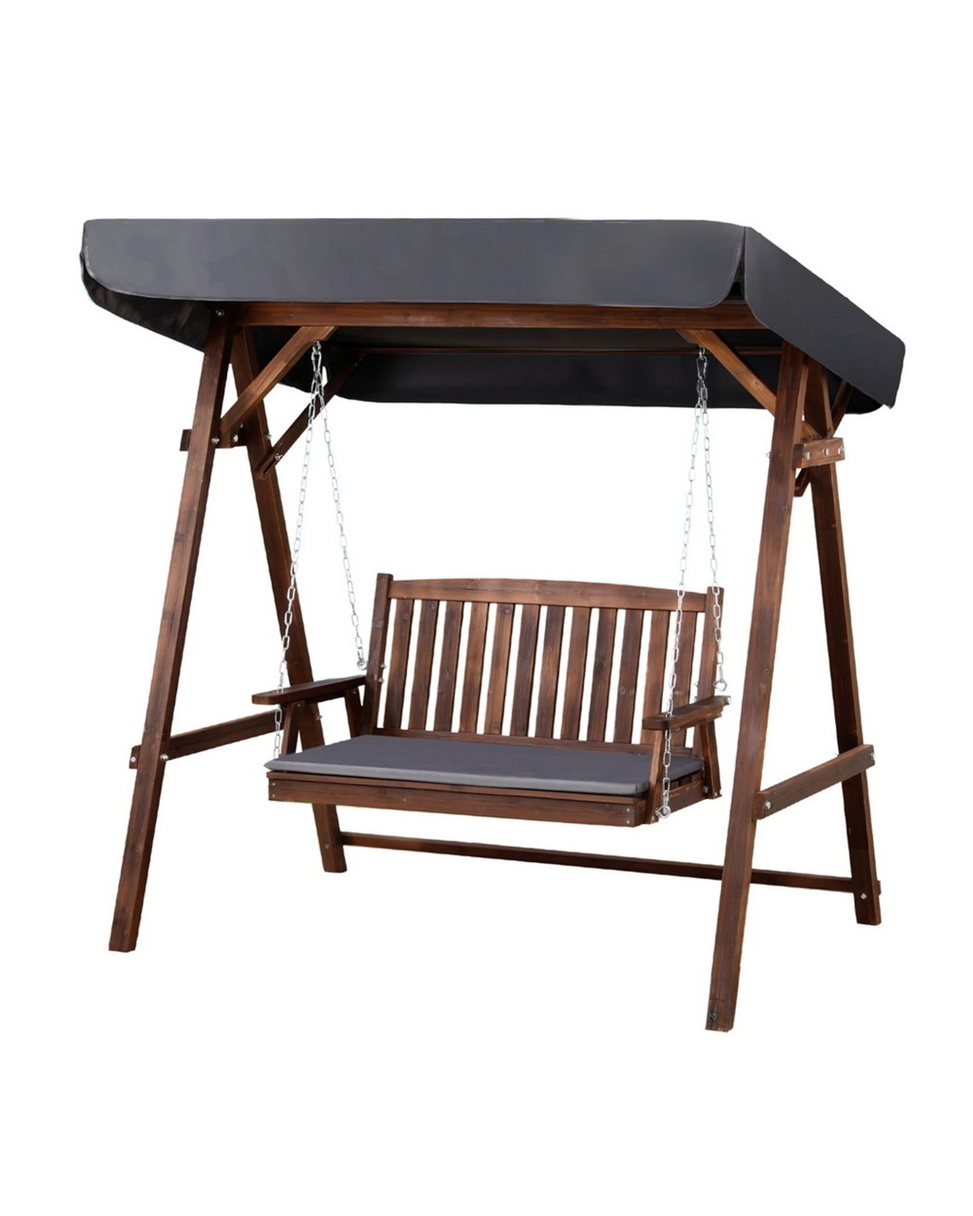 1 Gardeon Outdoor Wooden Swing Chair Garden Bench Canopy Cushion 2 Seater - Charcoal, 1 of 6