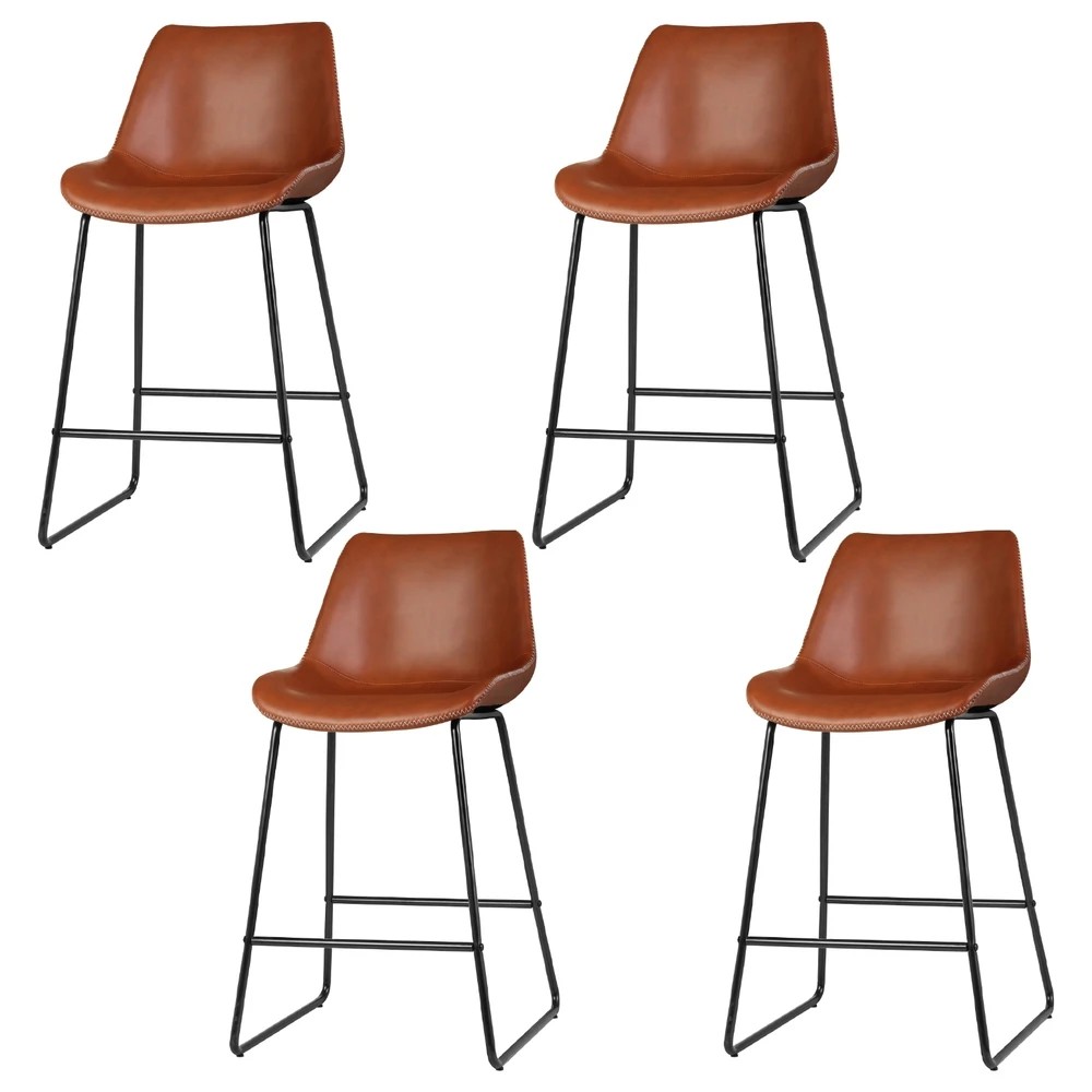 1 Artiss 4x Bar Stools Leather Padded Metal Legs - Brown, 1 of 5
