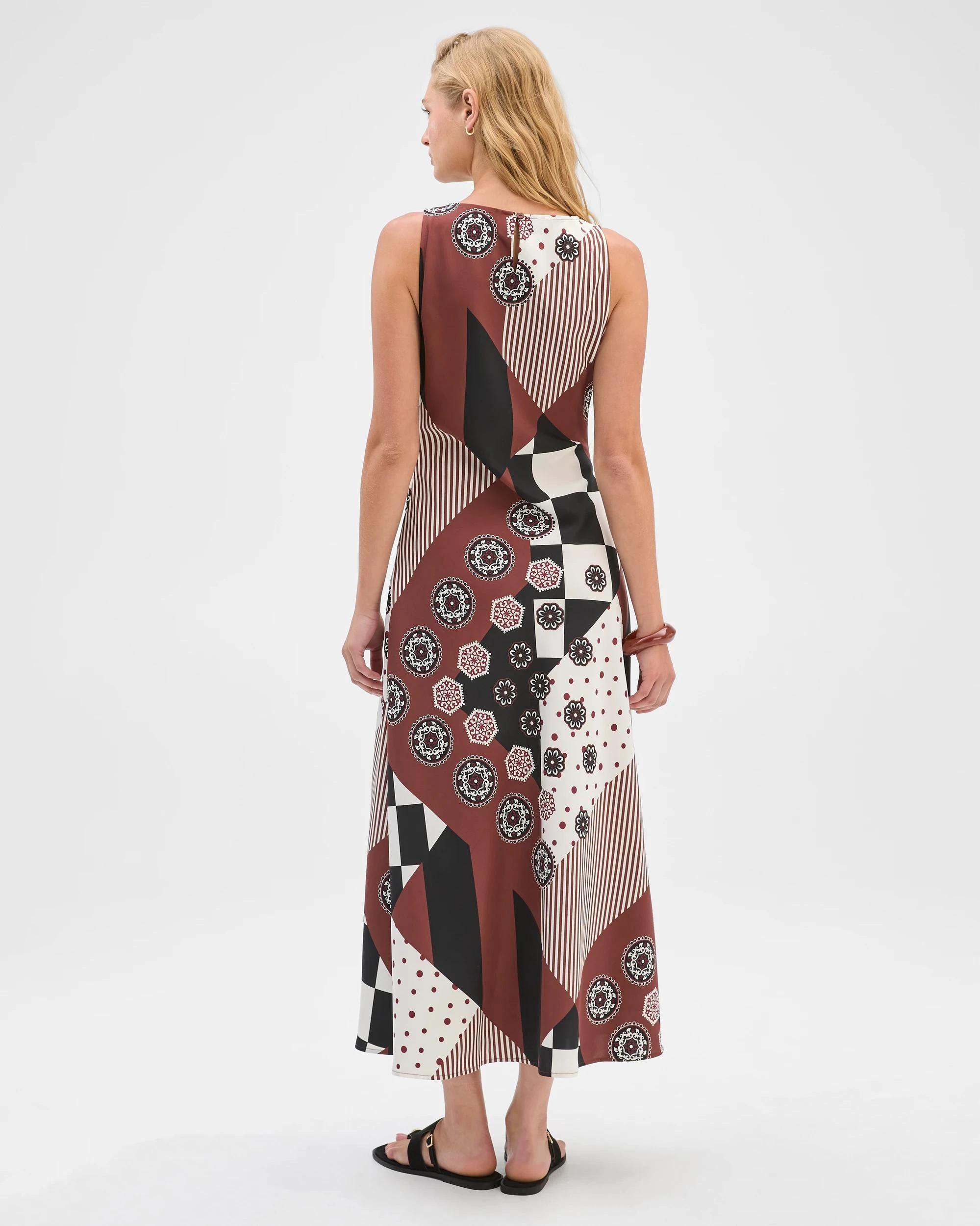 7 Preview Sleeveless Cowl Neck Asymmetric Hem Midi Dress SPLICED PRINT, 7 of 7