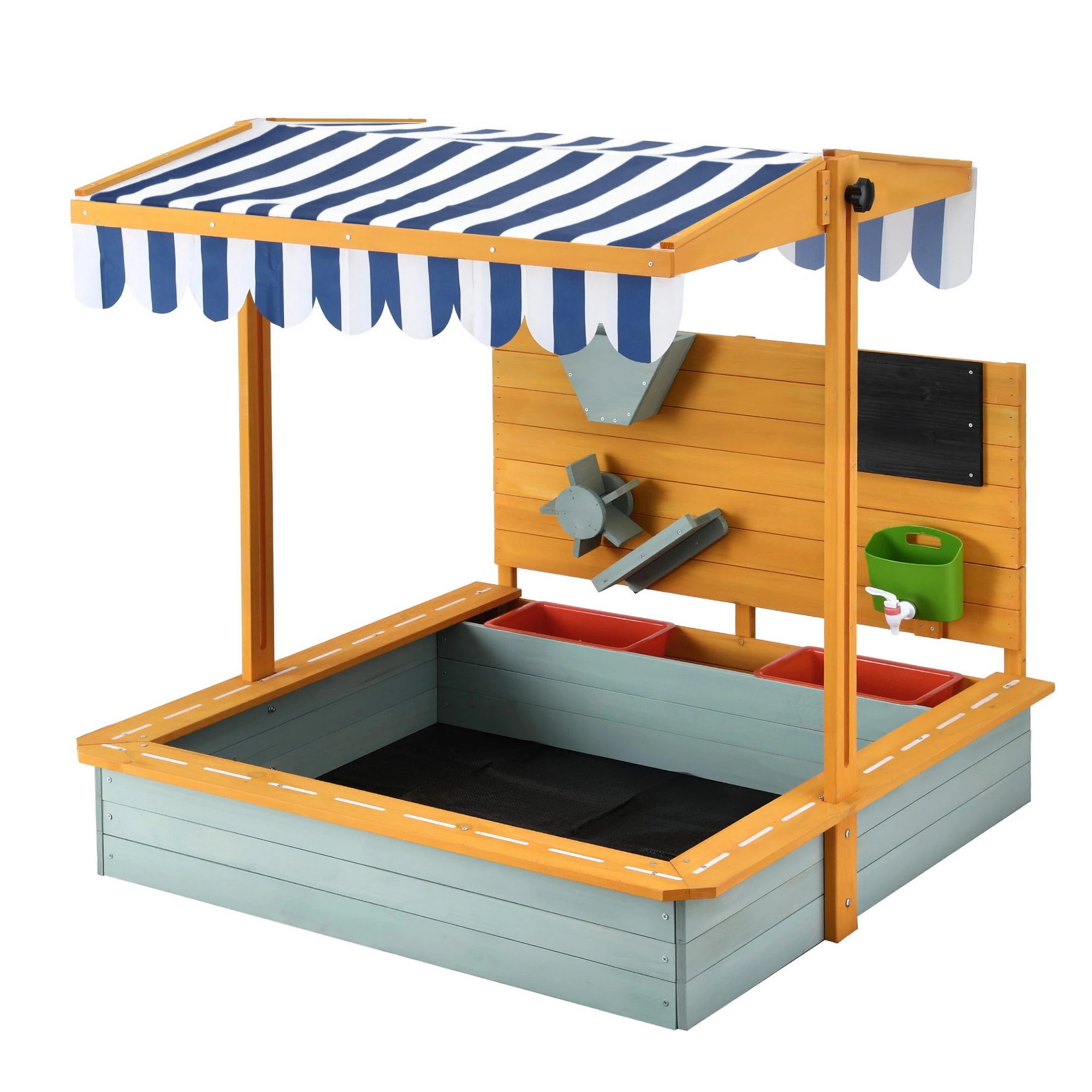 1 Keezi Kids Sandpit Wooden Canopy Sandbox With Cover Funnel Outdoor Toys 110cm - Green, 1 of 1