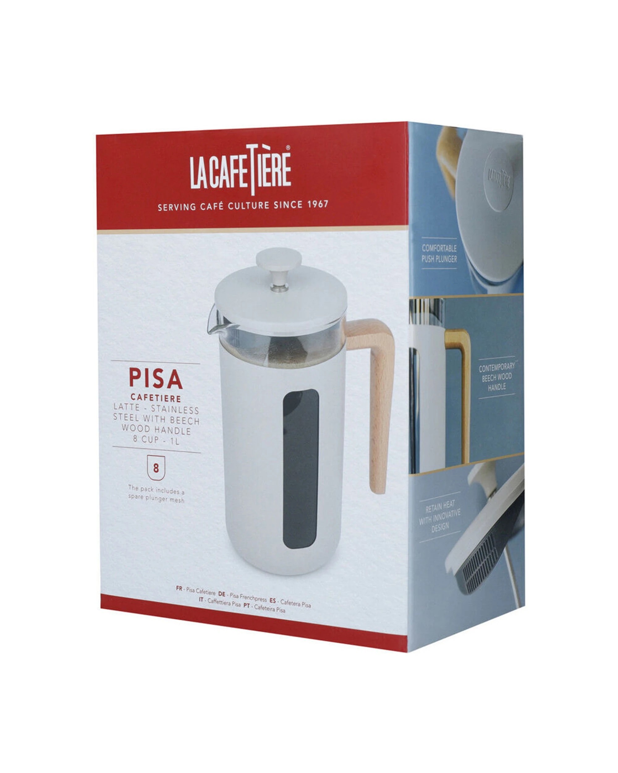 3 La Cafetiere Pisa 8-Cup 1L Stainless Steel Glass Coffee French Press - Beige, 3 of 3