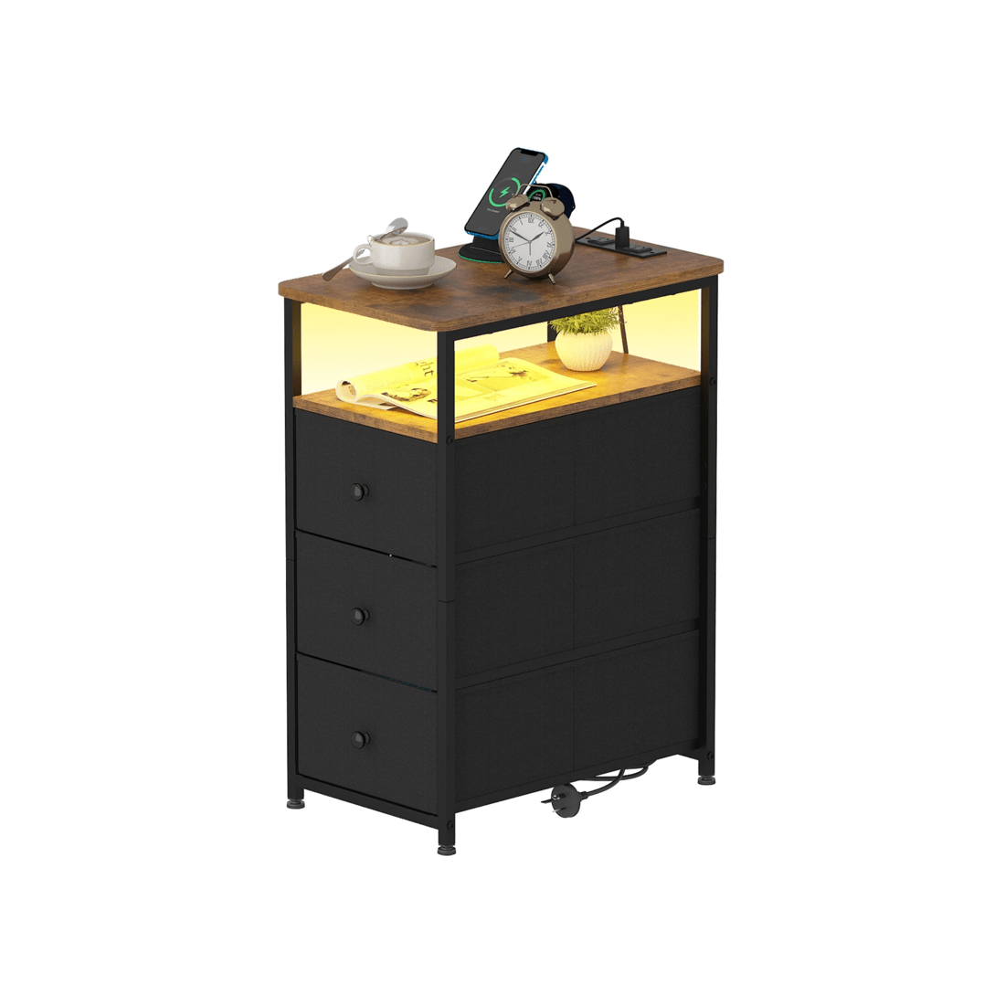 6 Advwin LED End Table Sofa Side Table with Charging Station and Drawers Narrow Bedside Table, 6 of 10