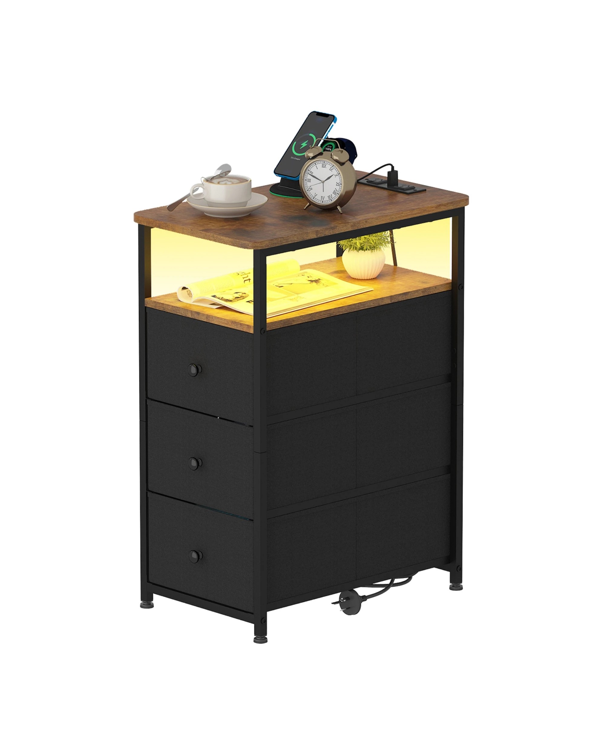 6 Advwin LED End Table Sofa Side Table with Charging Station and Drawers Narrow Bedside Table, 6 of 10