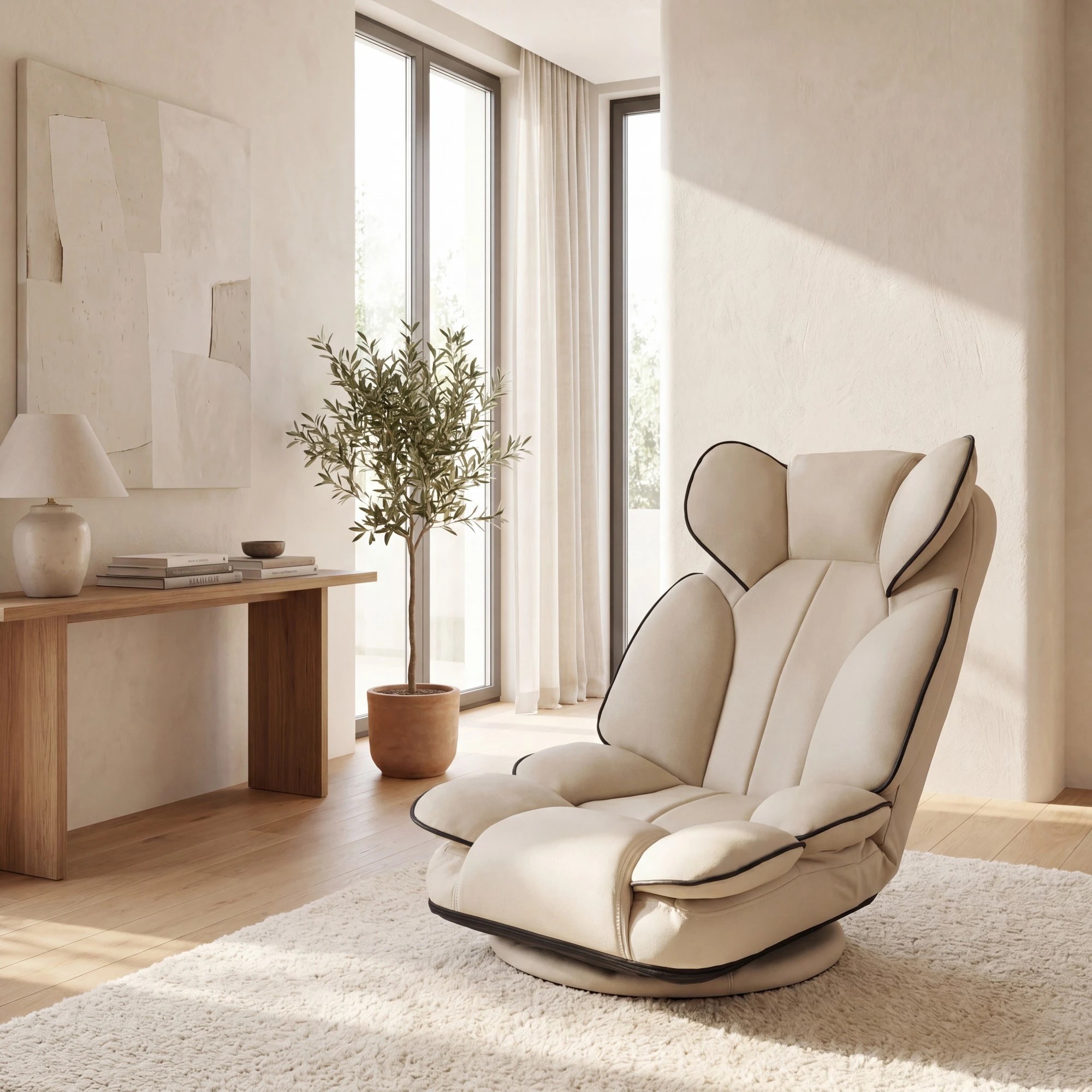 3 Costway Swivel Floor Gaming Chair Folding Lounge Recliner Lazy Sofa Couch 8-Position Adjustable - Beige, 3 of 4