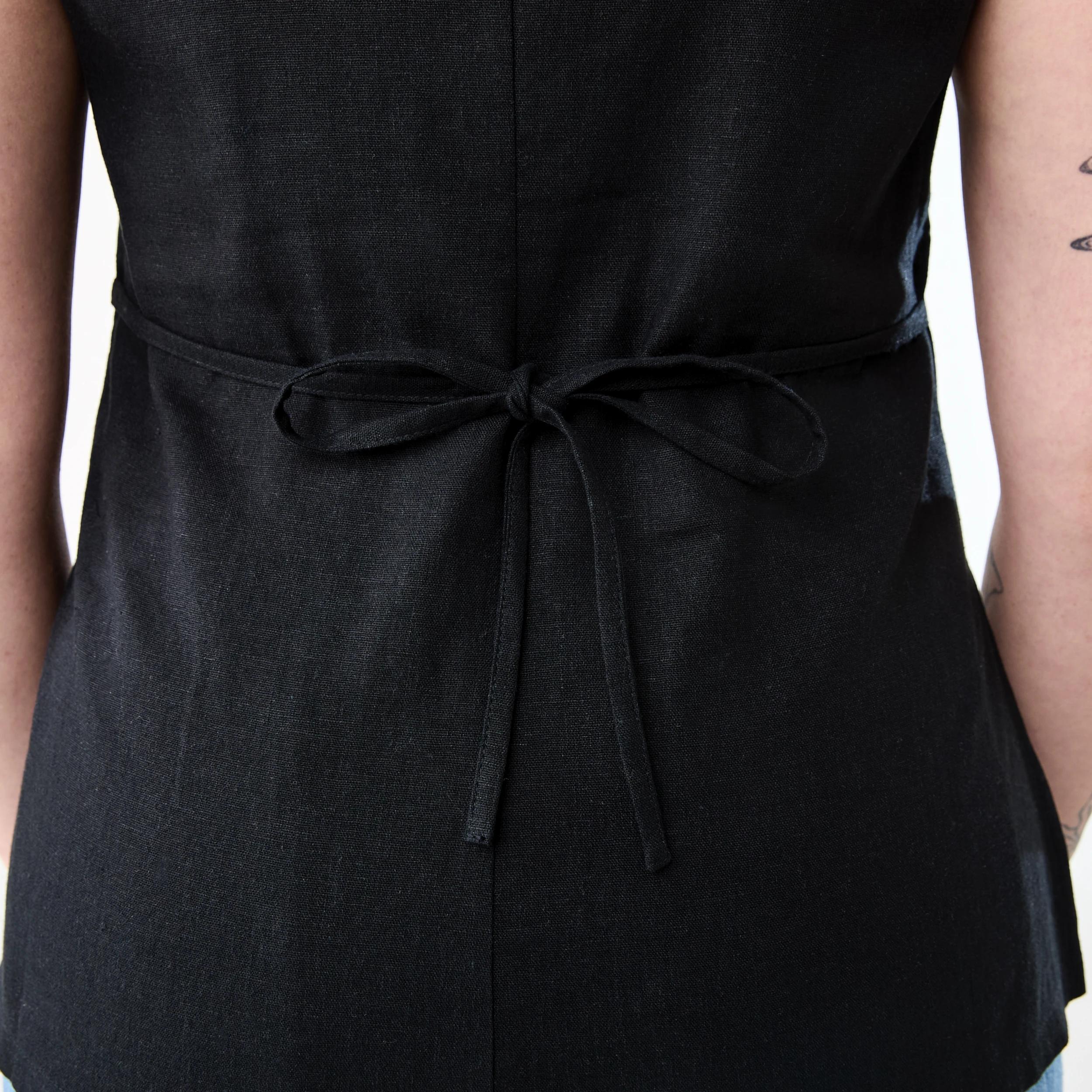 6 Sleeveless Longline Tie Back Waistcoat Black, 6 of 6