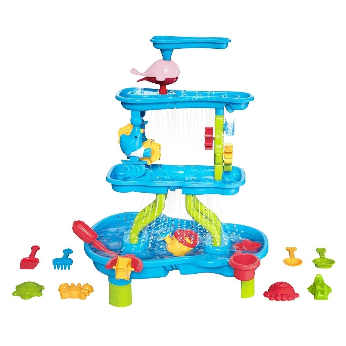 1 AUSWAY Sand Water Play Table 4 Tier Waterfall Pool Toys Set, 1 of 3