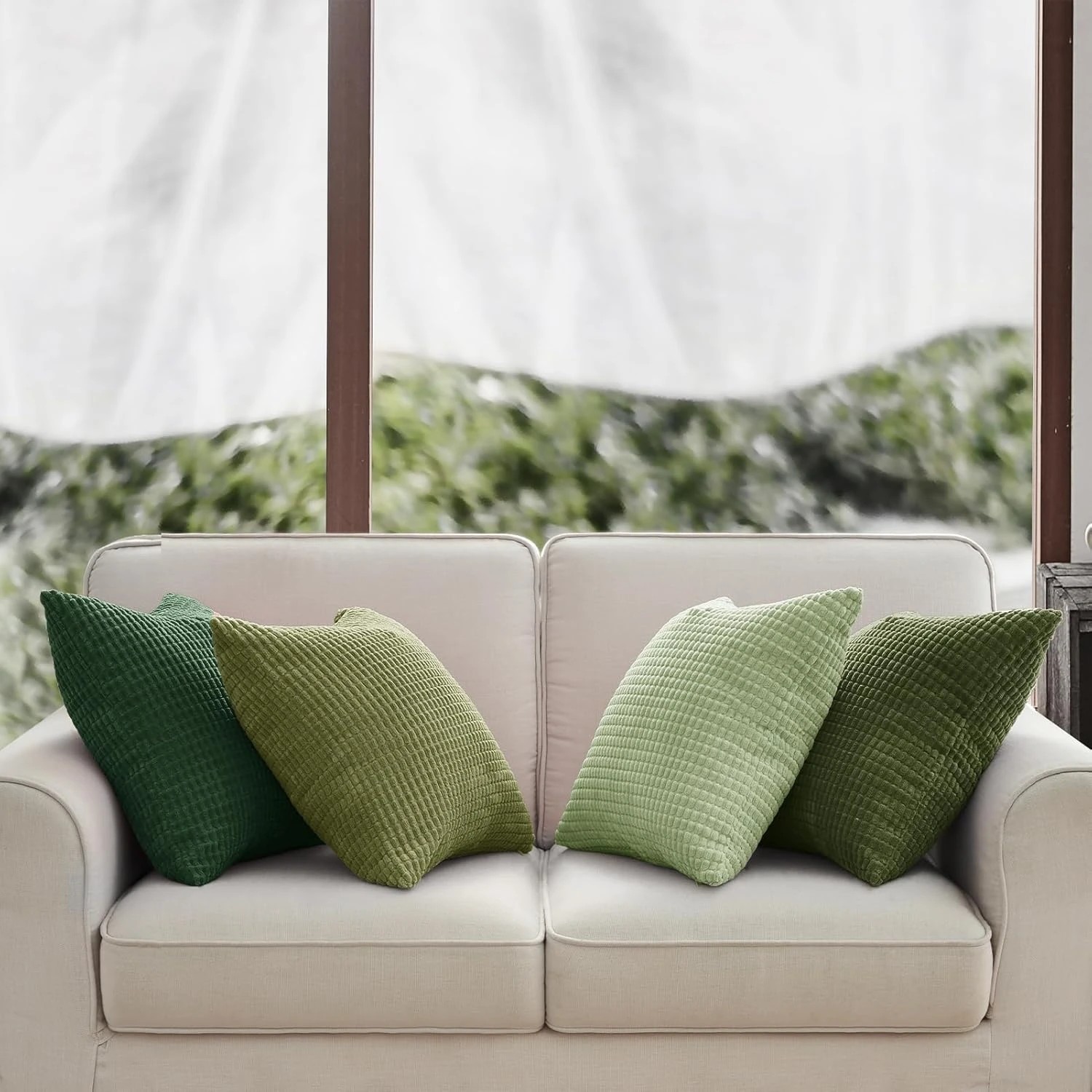 4 Gioia Casa 4-Pack Corduroy Corn Grain Inspired Cushion Covers 45x45cm - Green, 4 of 4