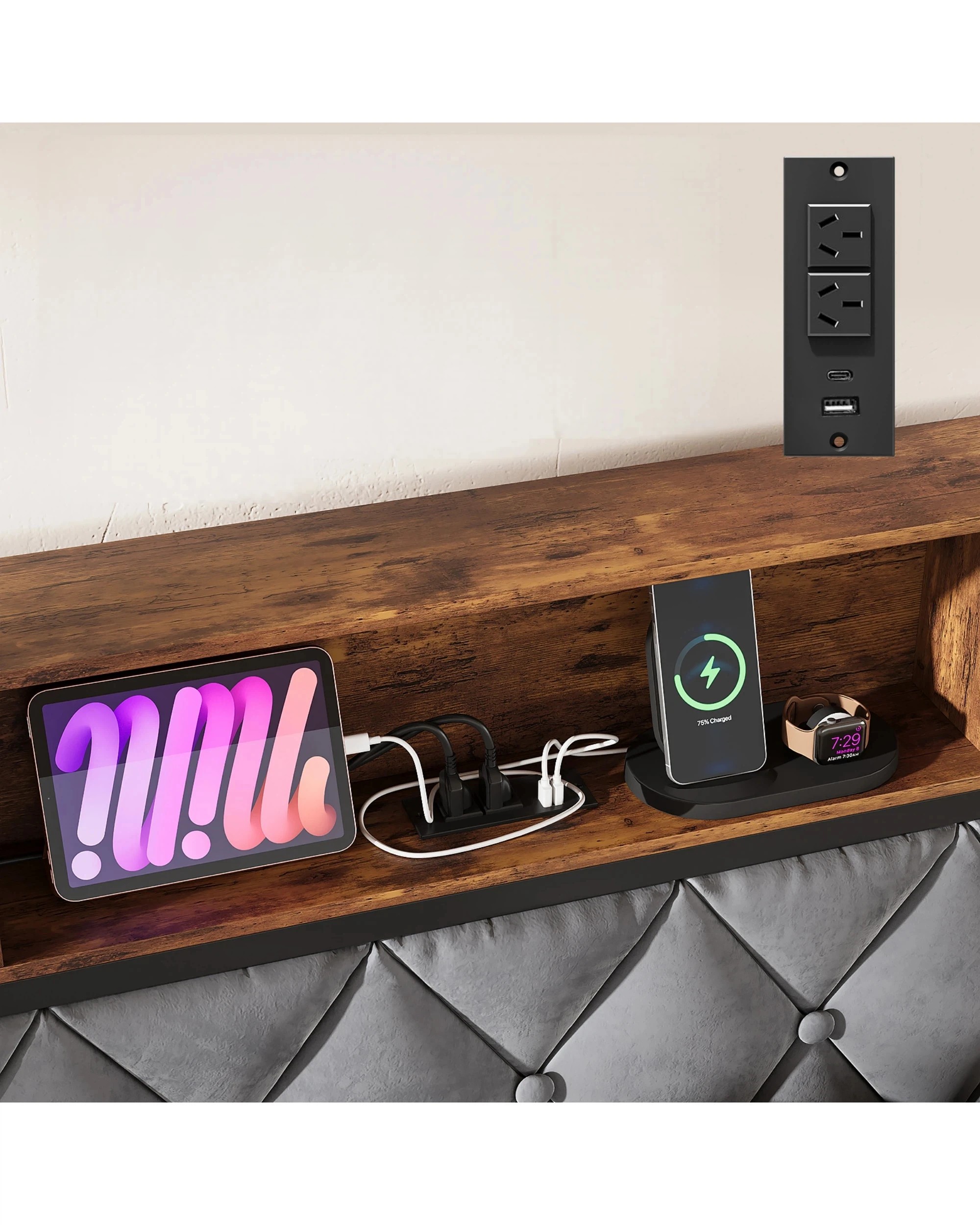 5 Advwin Queen Size Bed Frame with 4 Storage Drawers and Charging Station, 5 of 8