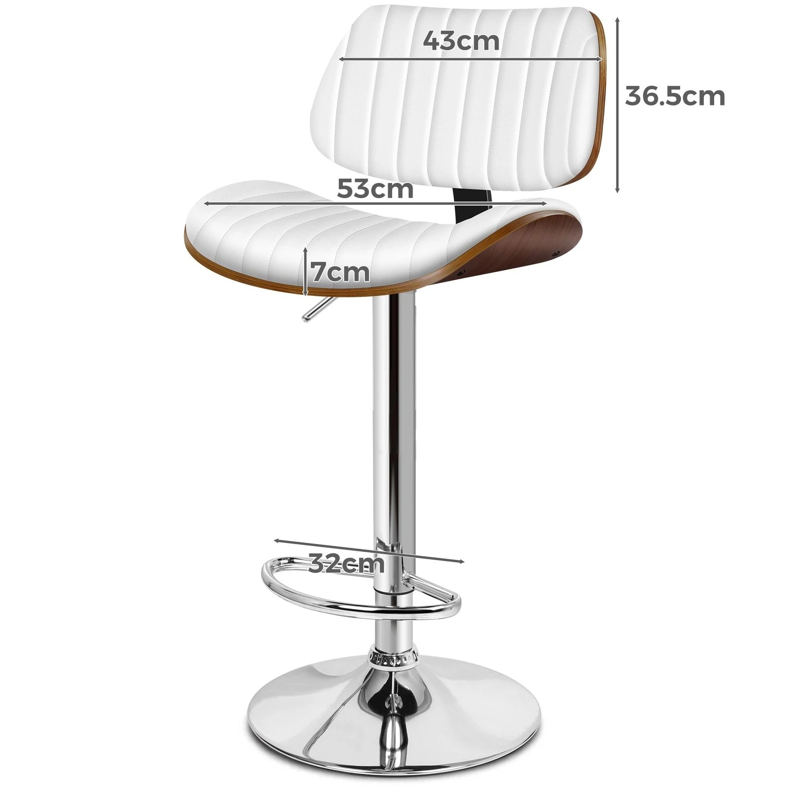 7 Alfordson 2x Bar Stools Kitchen Swivel Chair Wooden Leather Gas Lift - White, 7 of 9