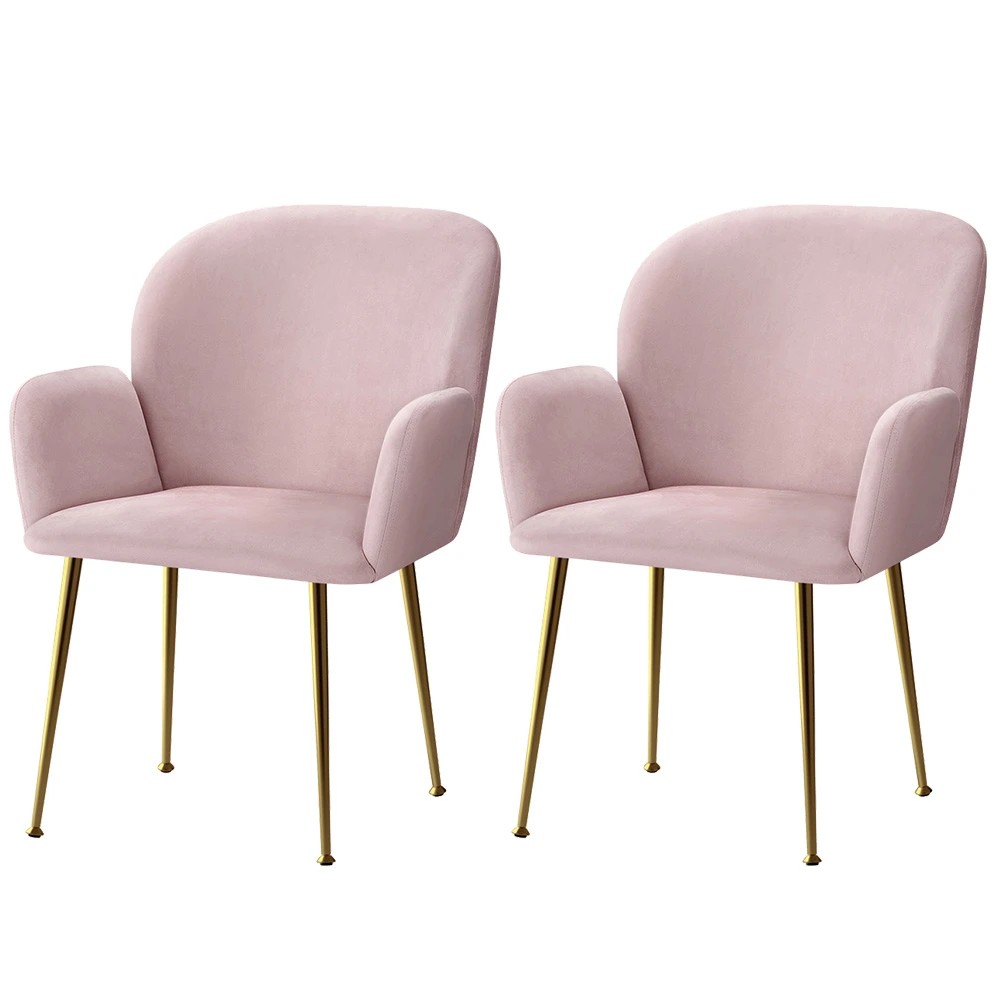 1 Artiss Dining Chairs Set of 2 Velvet Armchair - Pink, 1 of 5