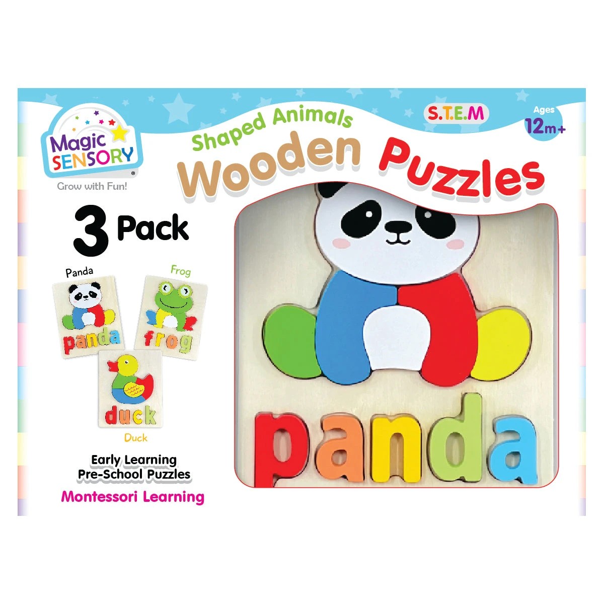 1 Magic Sensory Shaped Animals Wooden Puzzles Triple Pack, 1 of 5