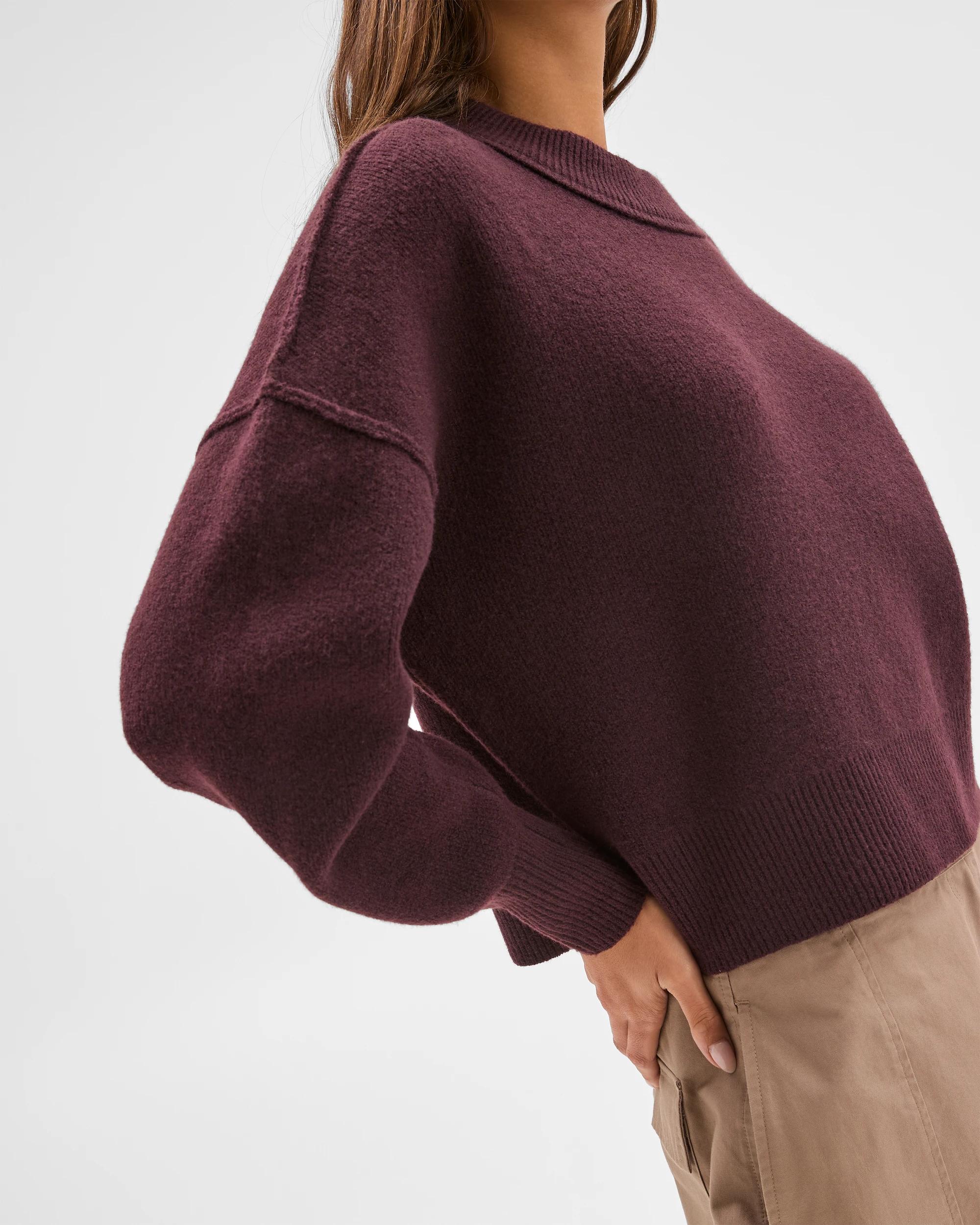 3 Lily Loves Sleeve Detail Knit Jumper FUDGE BURGUNDY, 3 of 6