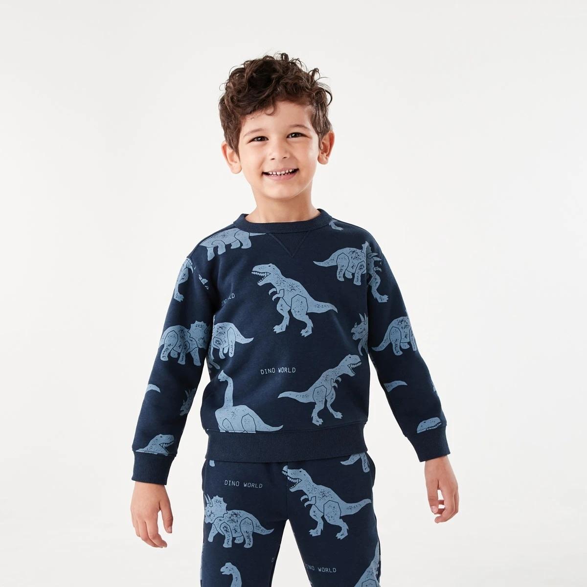 1 All Over Print Crew Neck Sweatshirt Blu Dino, 1 of 8