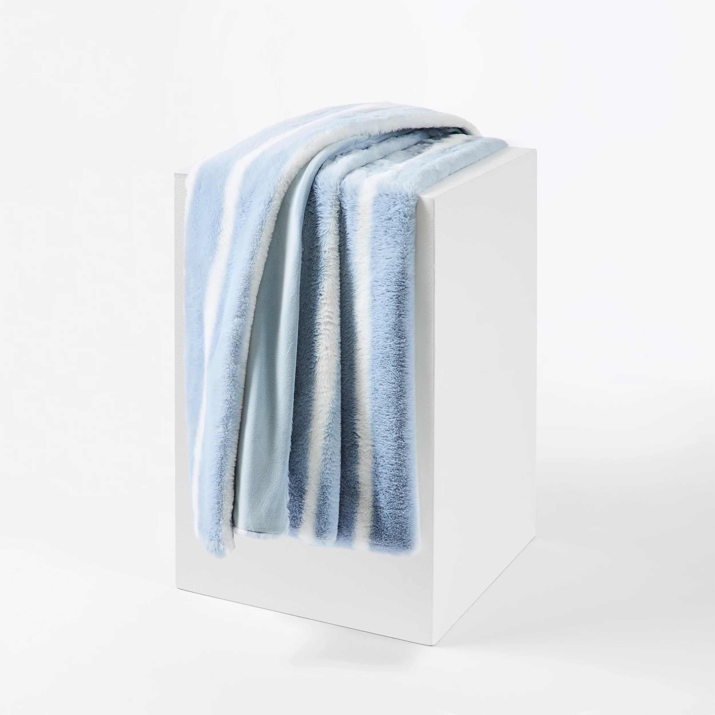 1 Stripe Faux Fur Throw - Blue, 1 of 6