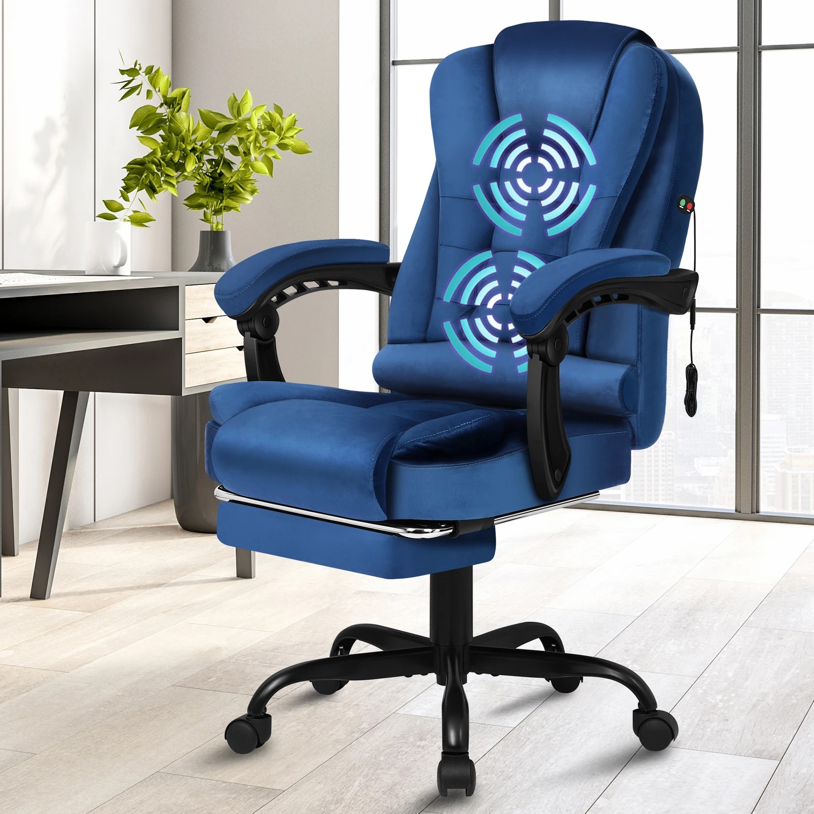 7 Alfordson Massage Office Chair Velvet Footrest Executive Gaming Racing Seat - Blue, 7 of 10