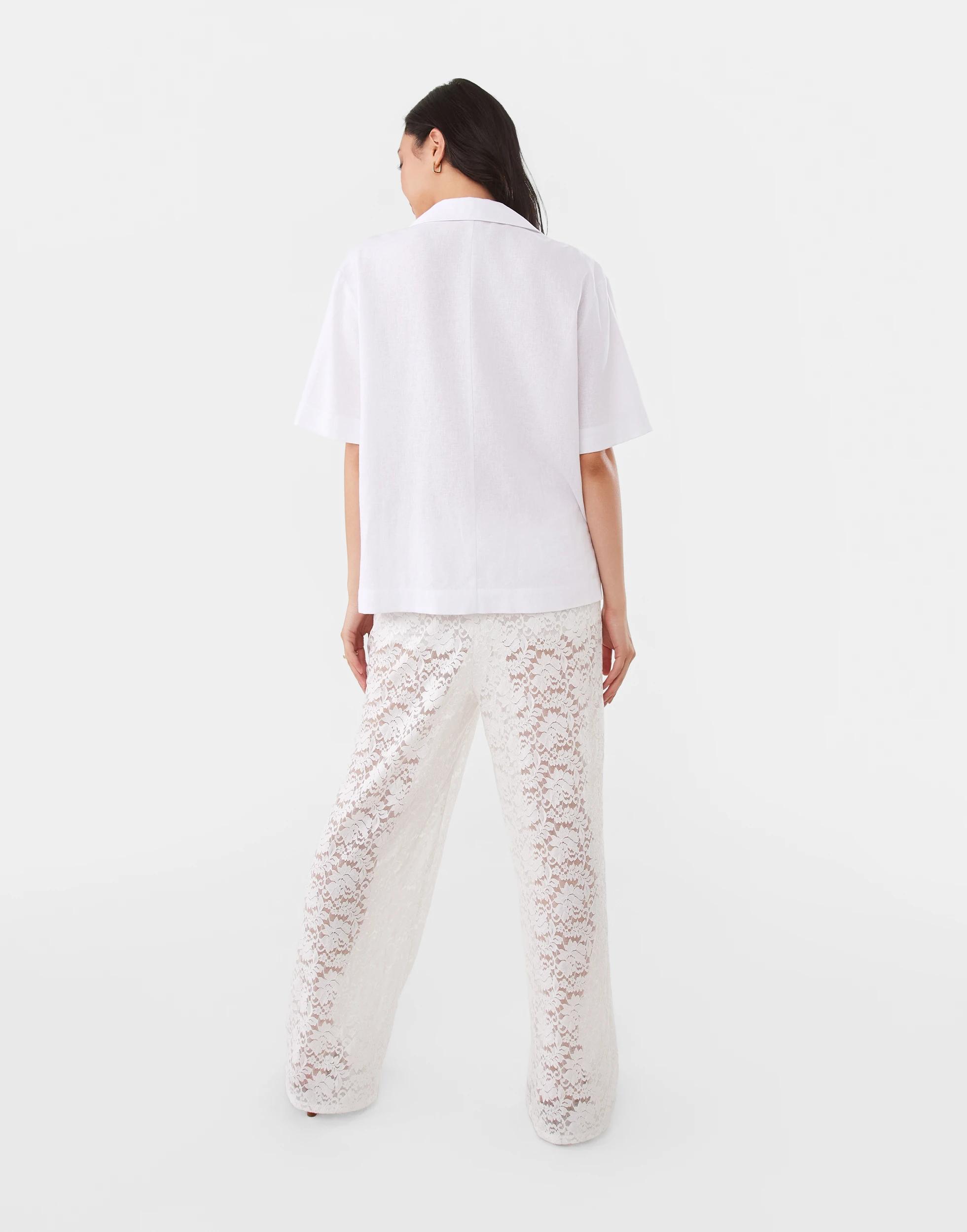 4 Short Sleeve Linen Blend Gold Button Top White, 4 of 10