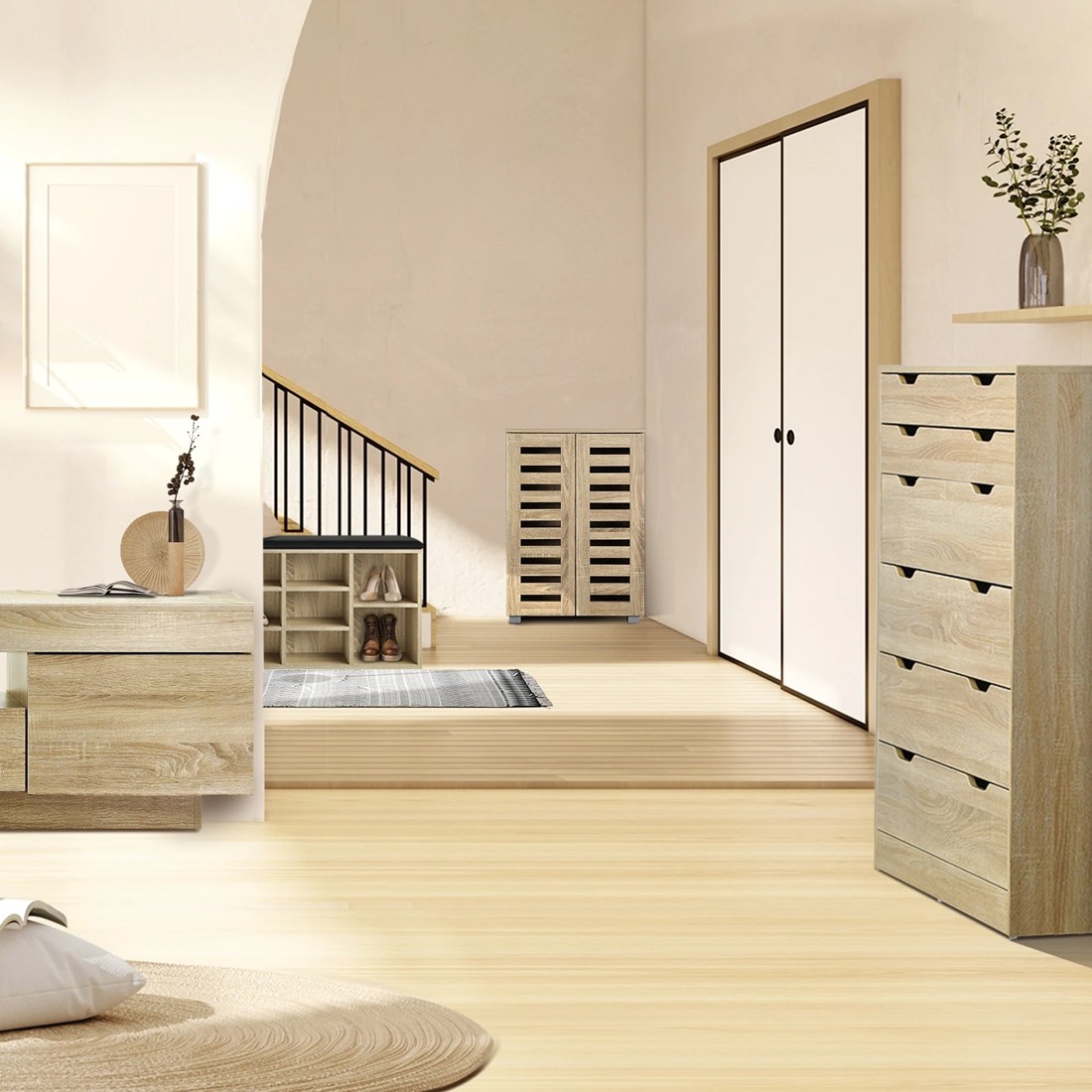 7 Oikiture 6 Chest Of Drawers Tallboy Storage Cabinet Dresser
 - Natural, 7 of 10