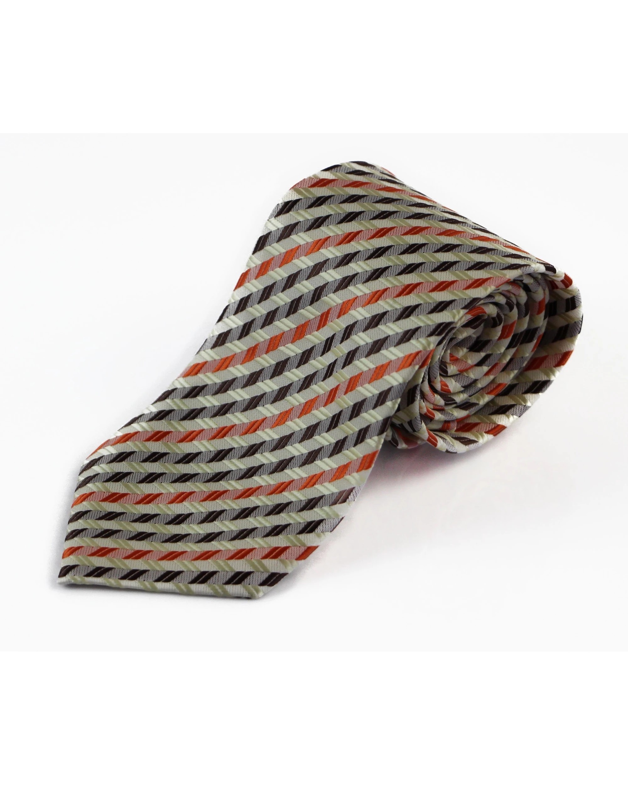 2 Zasel Mens Lime, Brown & Orange Striped Patterned 8cm Neck Tie, 2 of 2