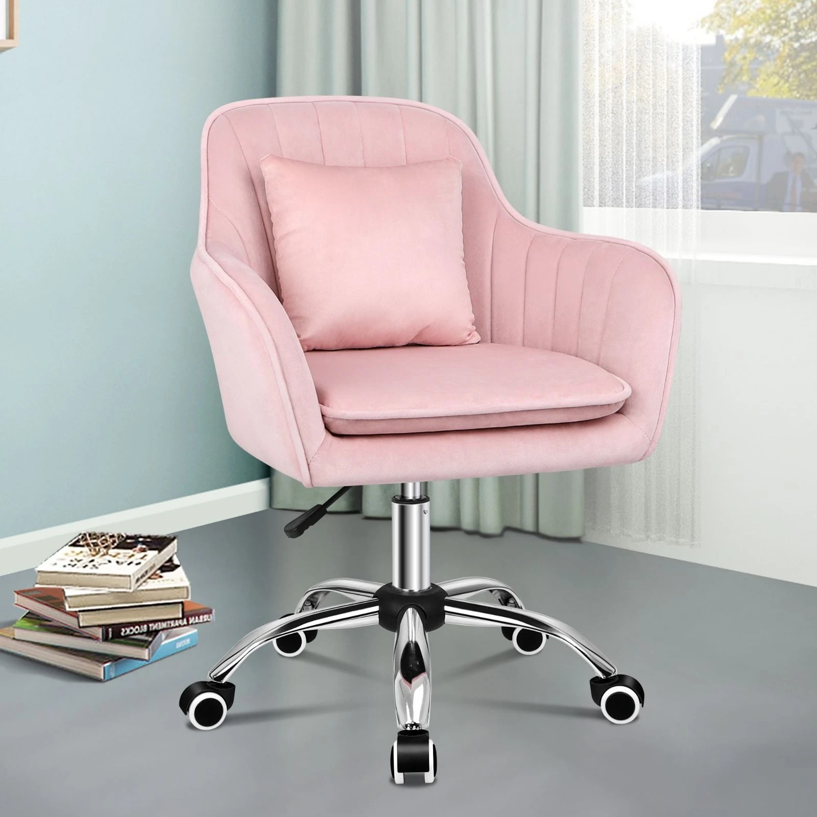 8 Alfordson Velvet Office Chair Computer Swivel Armchair Work Adult Kids - Pink, 8 of 10