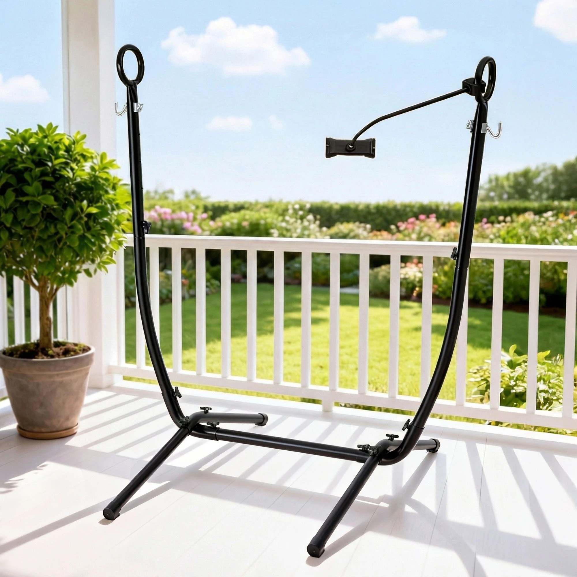 6 Gardeon Hammock Chair Stand Iron Frame w/ Phone Holder - Black, 6 of 6
