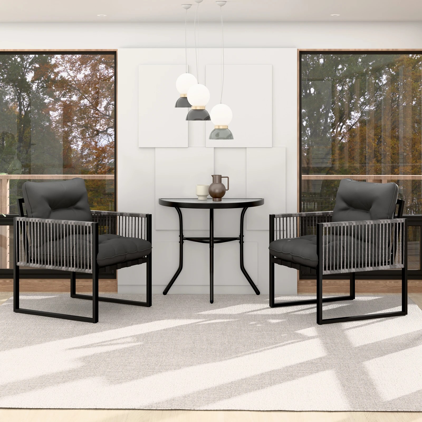 3 Alfordson 3PCS Outdoor Furniture Setting Patio Garden Table Chair Set Wicker - Grey, 3 of 10