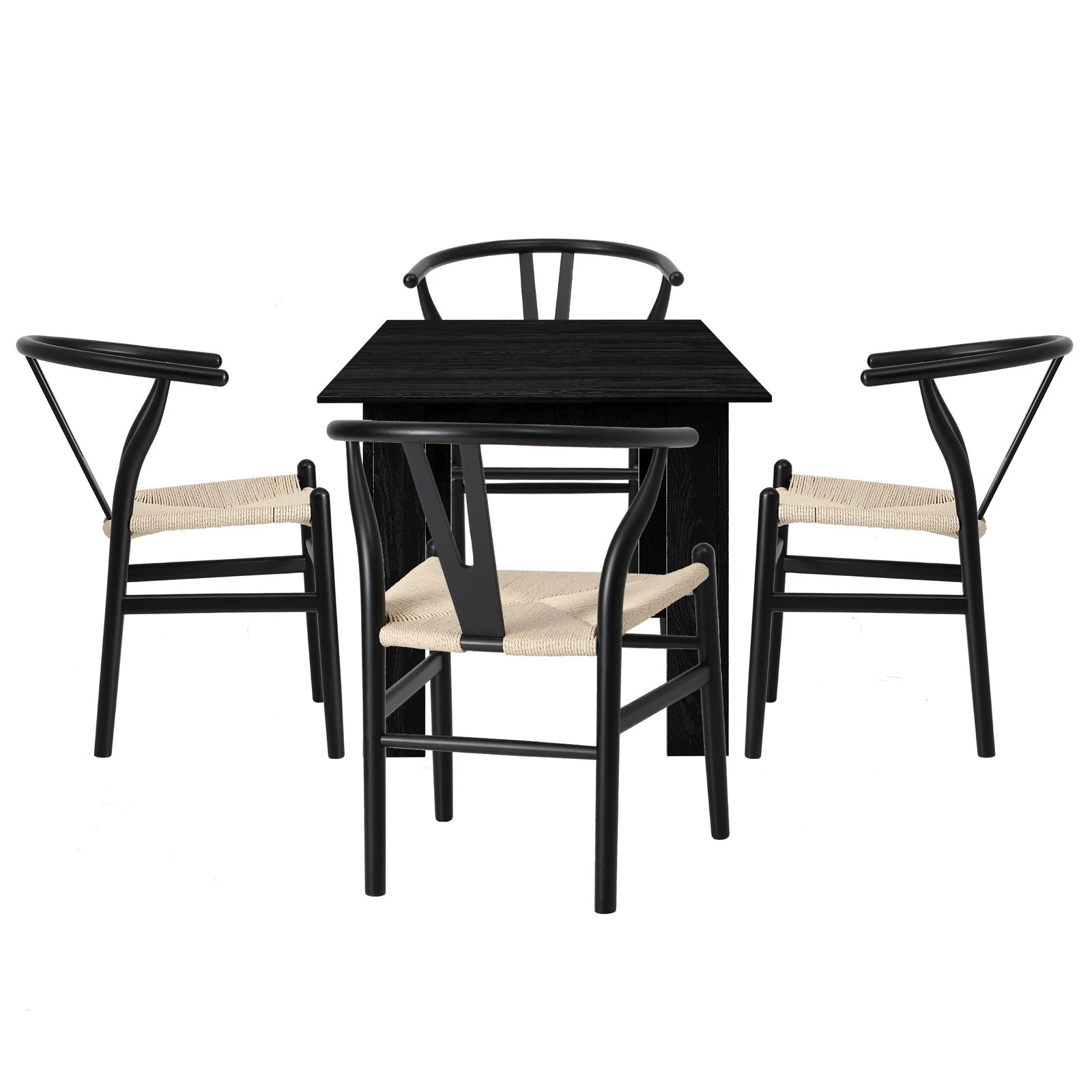 9 Oikiture 160cm Extendable Dining Table with 4x Hans Wegner Dining Chairs - Black, 9 of 9