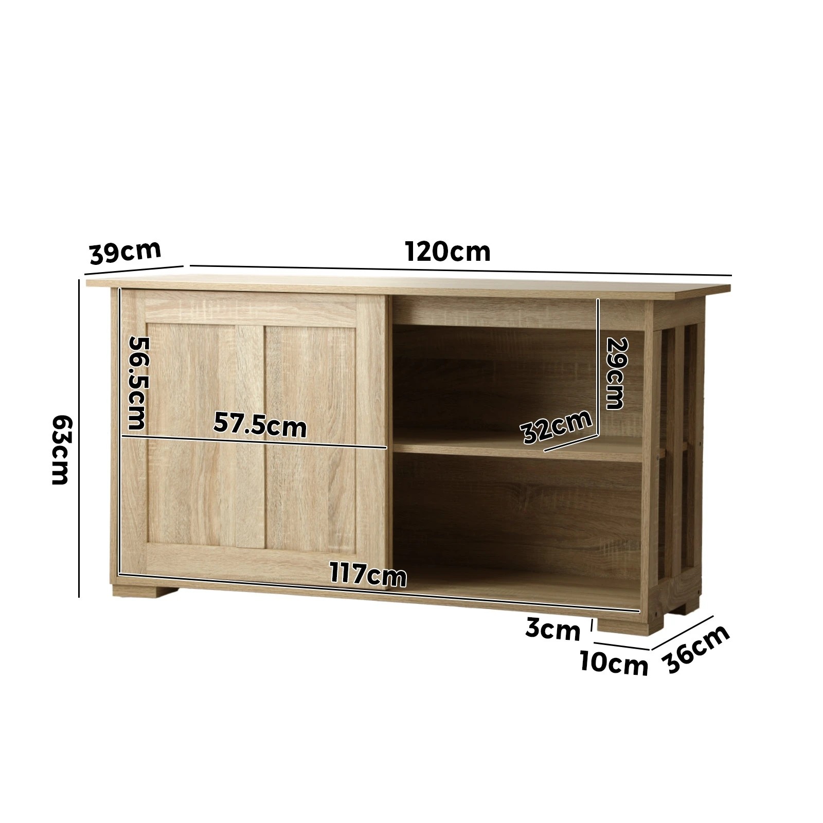 2 Oikiture Buffet Sideboard Cabinet Kitchen Cupboard Sliding Doors - Natural, 2 of 9