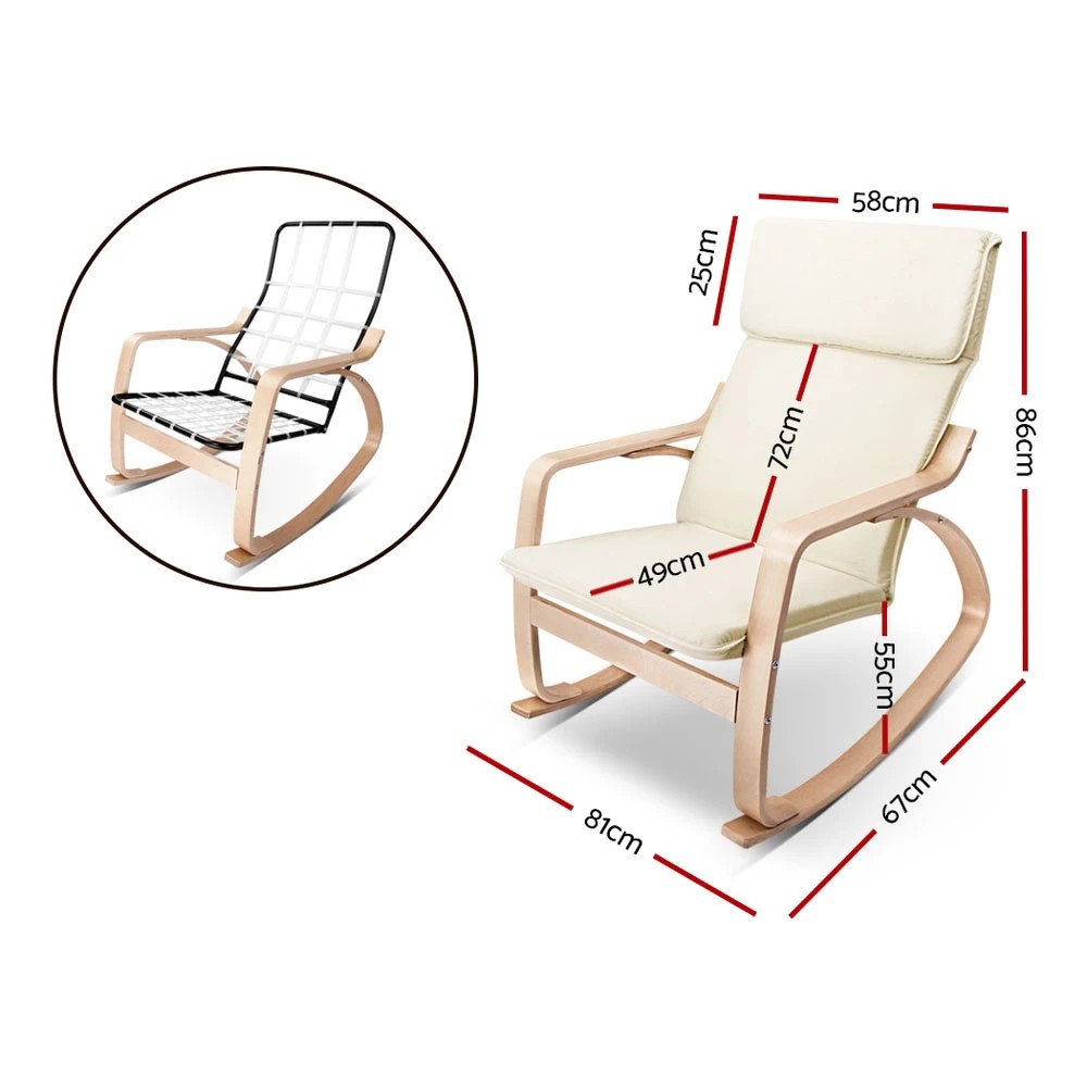 2 Artiss Rocking Armchair Nursing Bentwood Aero - Beige, 2 of 7
