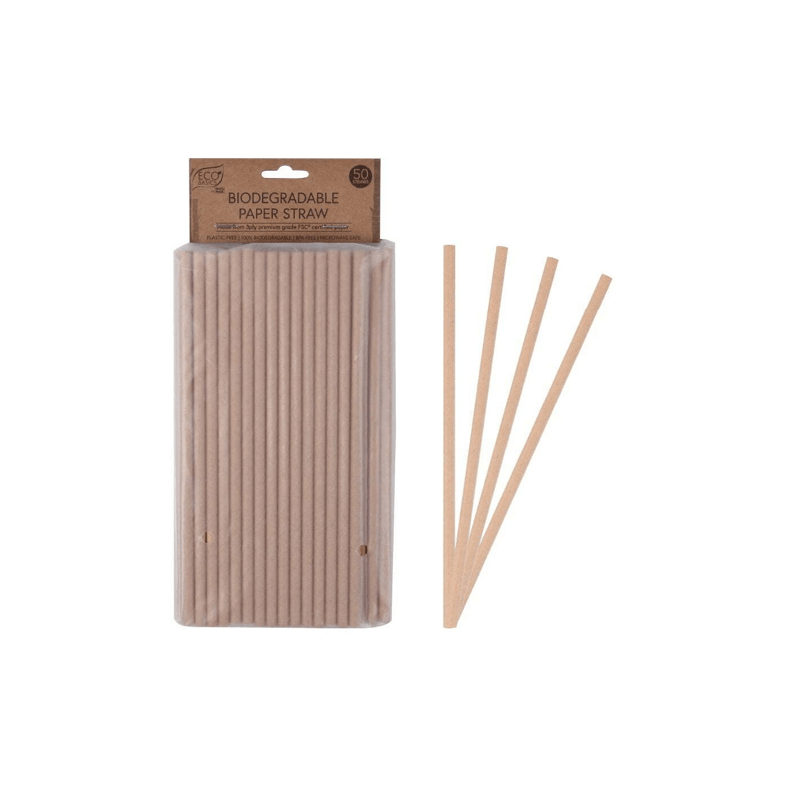 1 50pc Eco Basics 19.5cm Biodegradable Birthday/party 3ply Paper Drinking Straw
 - Natural, 1 of 4