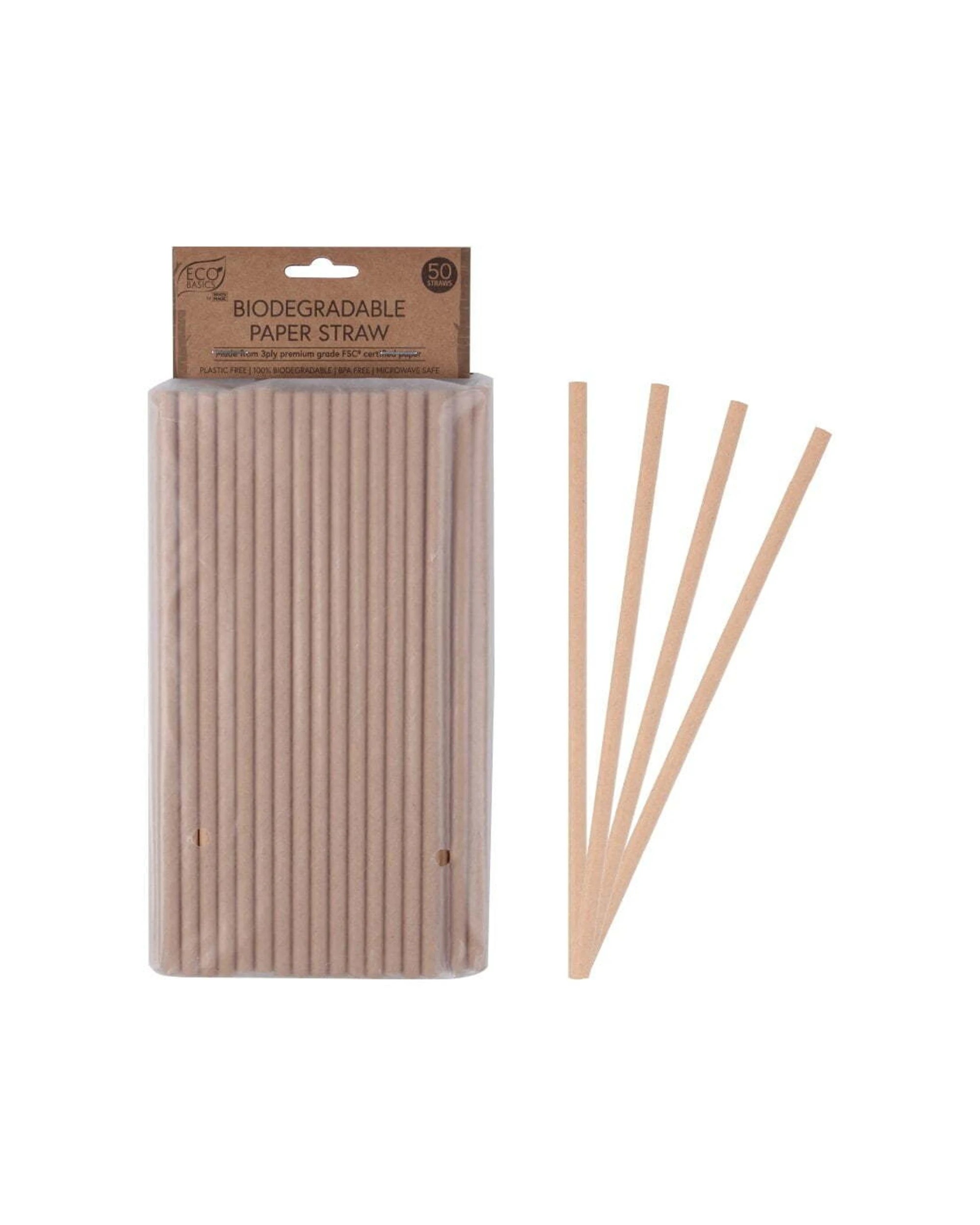 1 50pc Eco Basics 19.5cm Biodegradable Birthday/party 3ply Paper Drinking Straw
 - Natural, 1 of 4