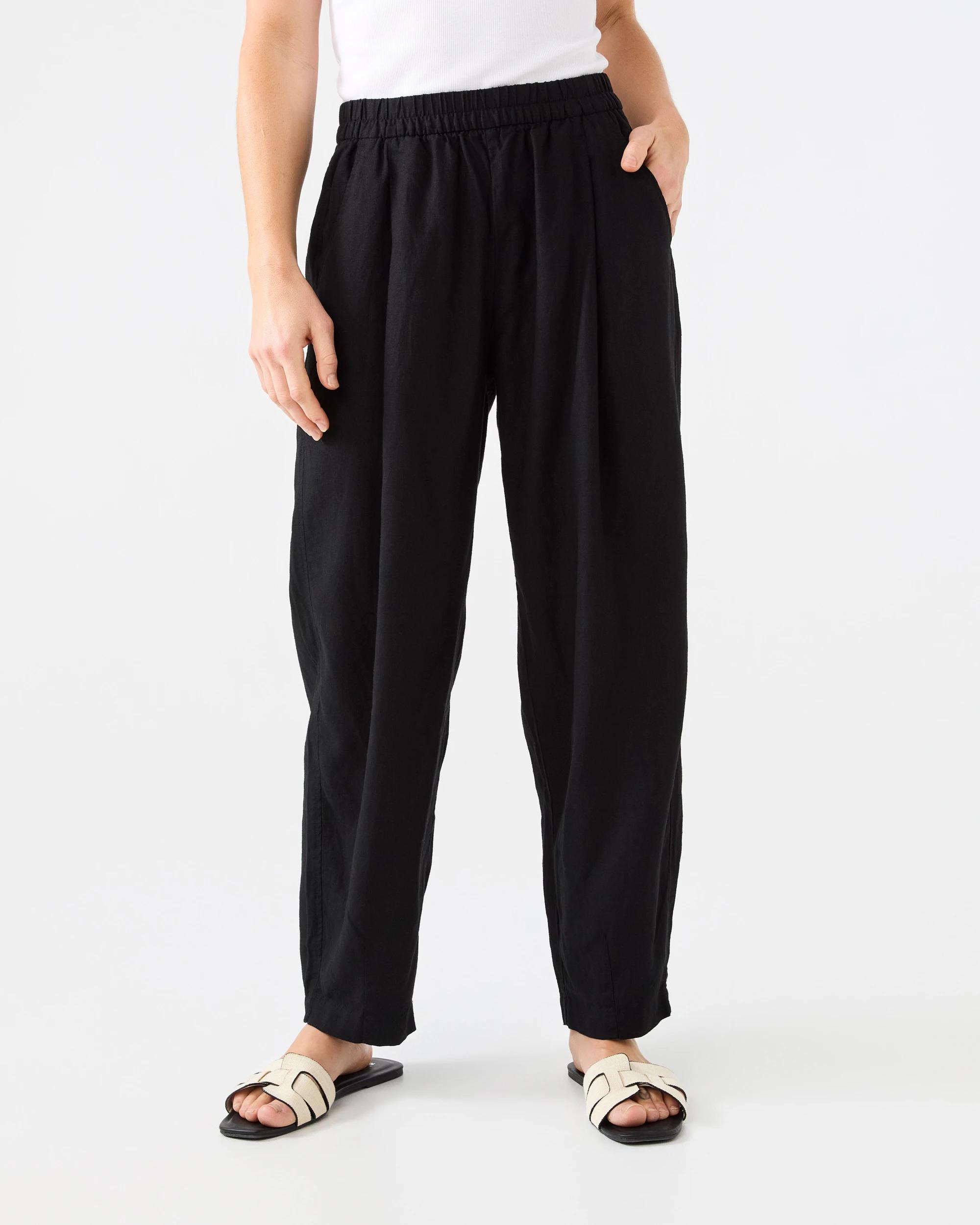 1 Linen Blend Barrel Pants Black, 1 of 5