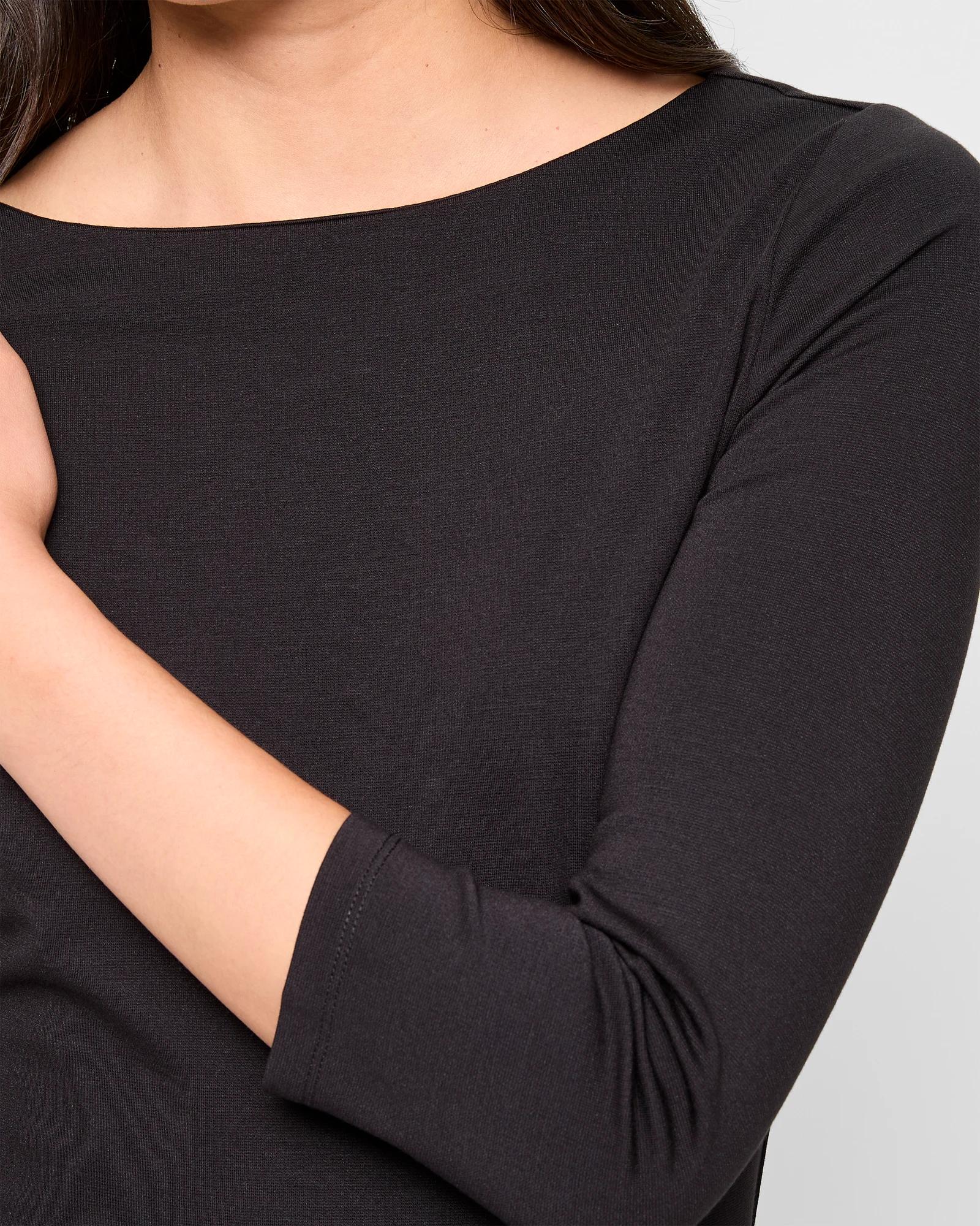 5 3/4 Sleeve Boat Neck Ponte Top - Preview BLACK, 5 of 5