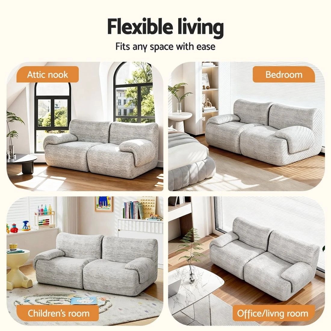 3 Artiss 2 Seater Sofa Modular Sectional Sofas Couch Bed No Assembly Living Room - Grey, 3 of 8