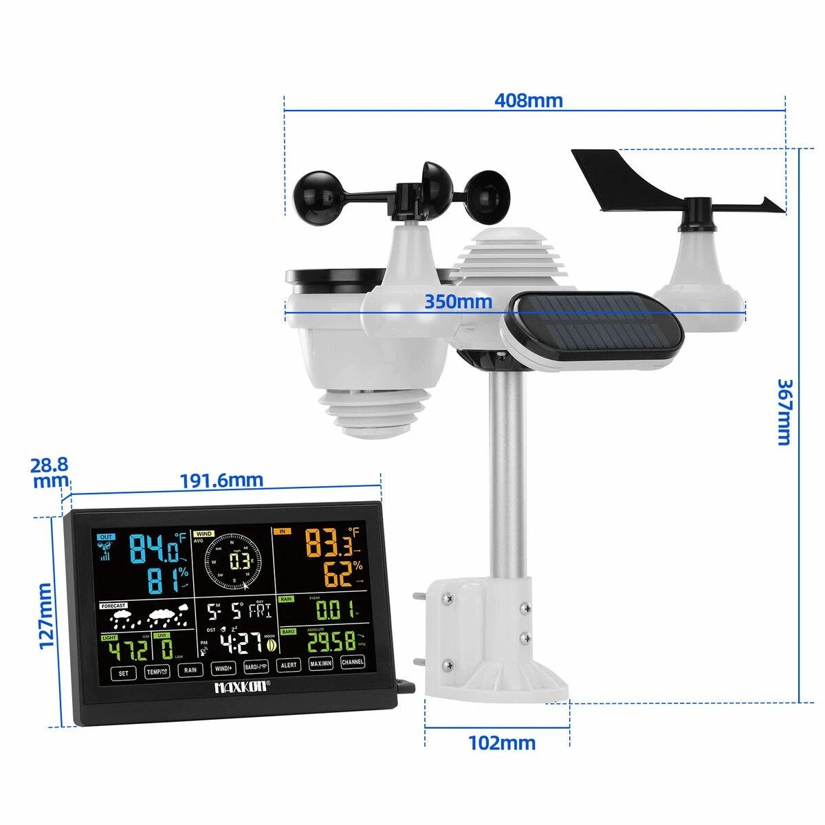 2 AUSWAY 7-in-1 Wireless Weather Station with Outdoor Sensor, Indoor & Outdoor Thermometer 150m Range No WiFi, 2 of 4