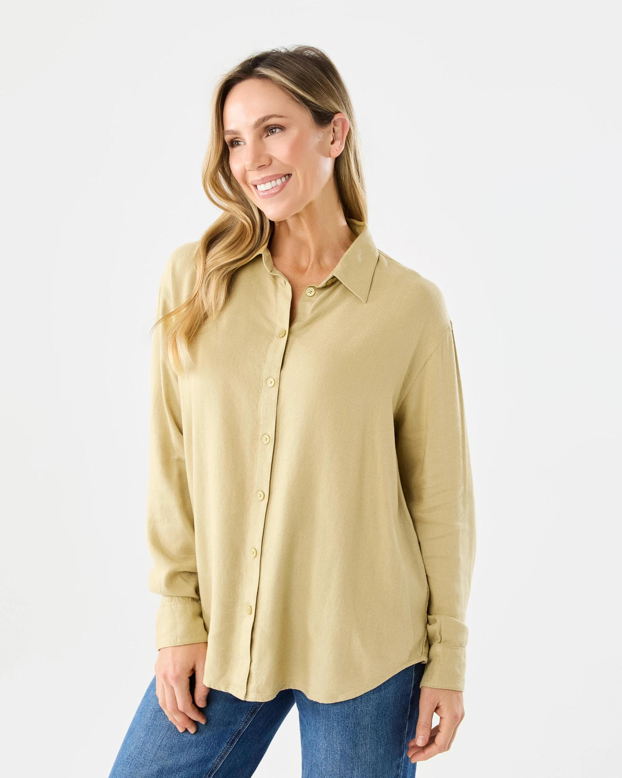 1 Long Sleeve Linen Blend Shirt Dust Beige, 1 of 7
