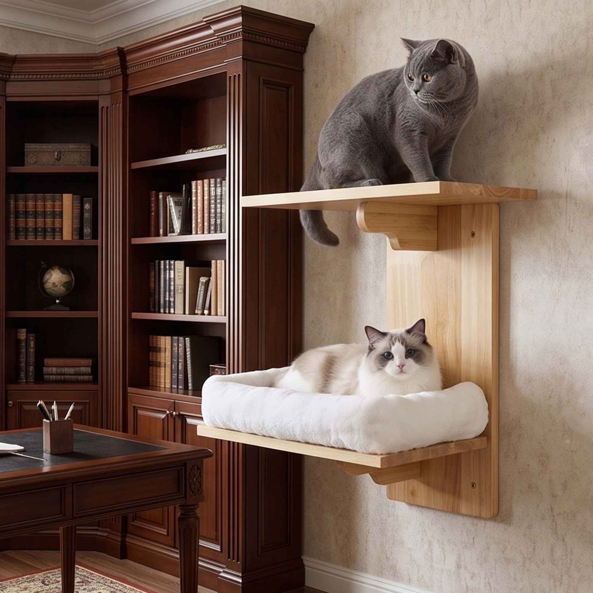 7 Pawz Cat Wall Shelves 2 Steps Wide Perch Soft Beds for Large Cats Climbing White, 7 of 8